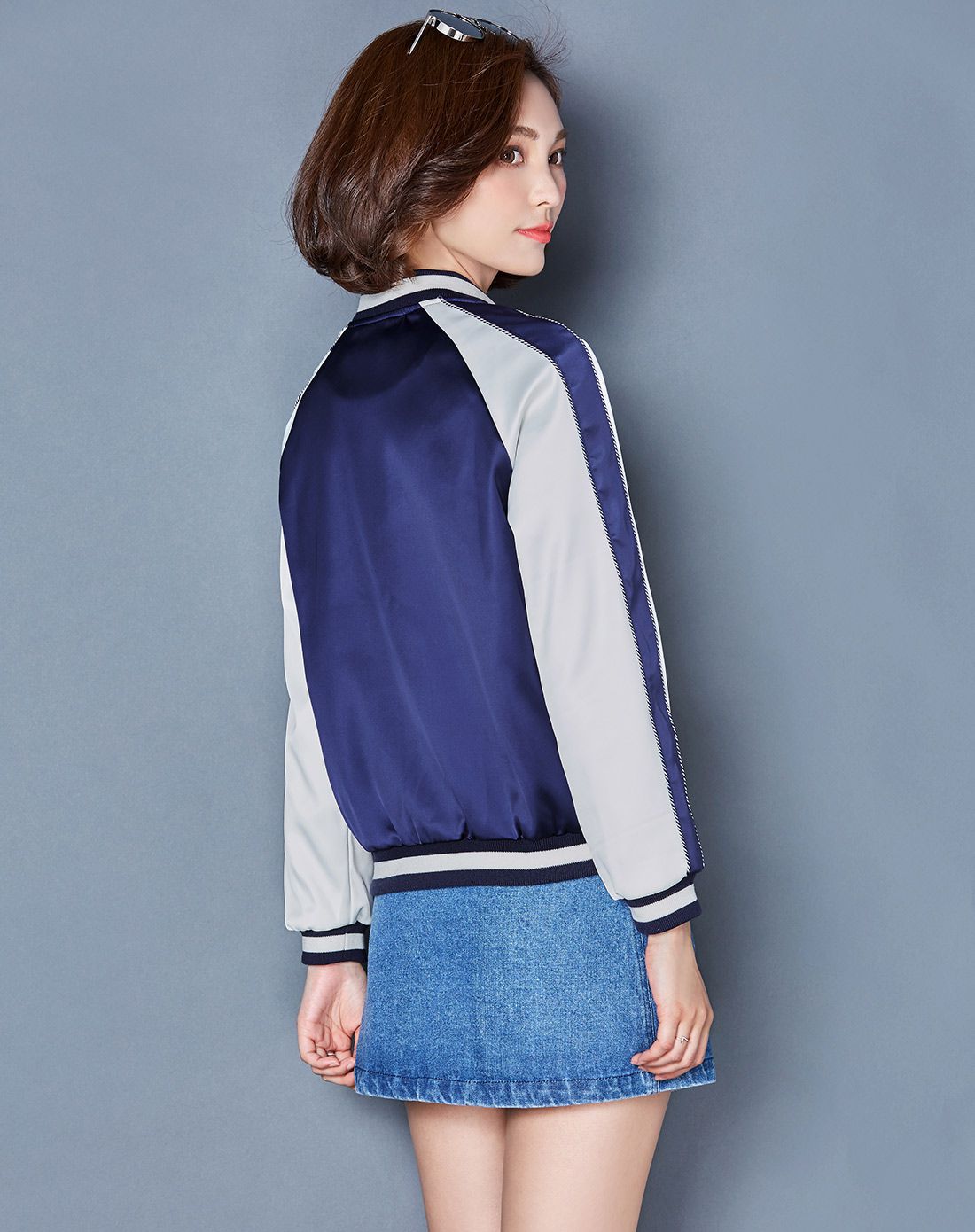 迹忆tracememory女装移动端专场女蓝色棒球服夹克上衣gf918030wt04