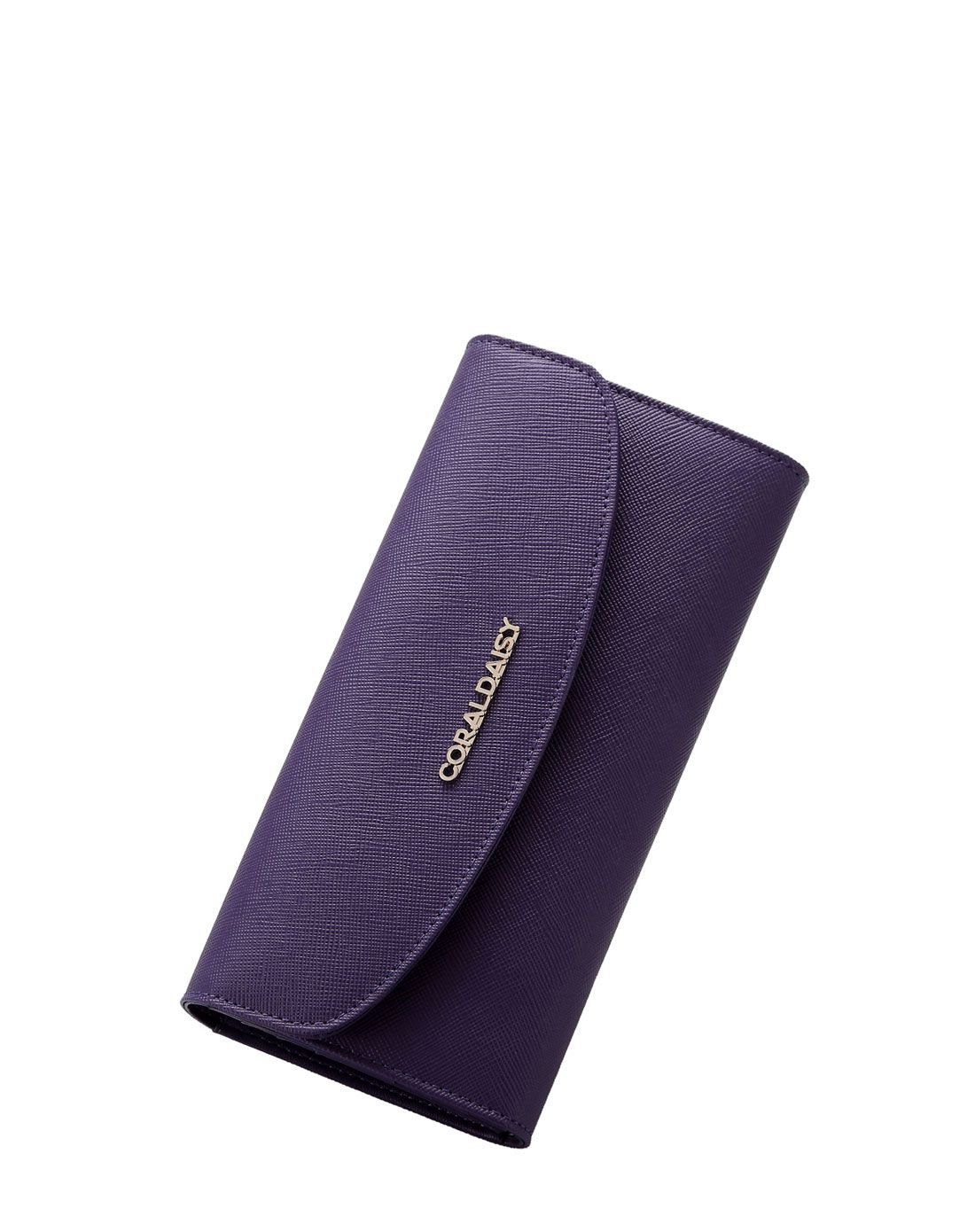 女款紫色牛皮长款手拿多功能钱包