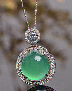 orgnitu s925银镶嵌冰种绿玉髓同心圆项链附证书