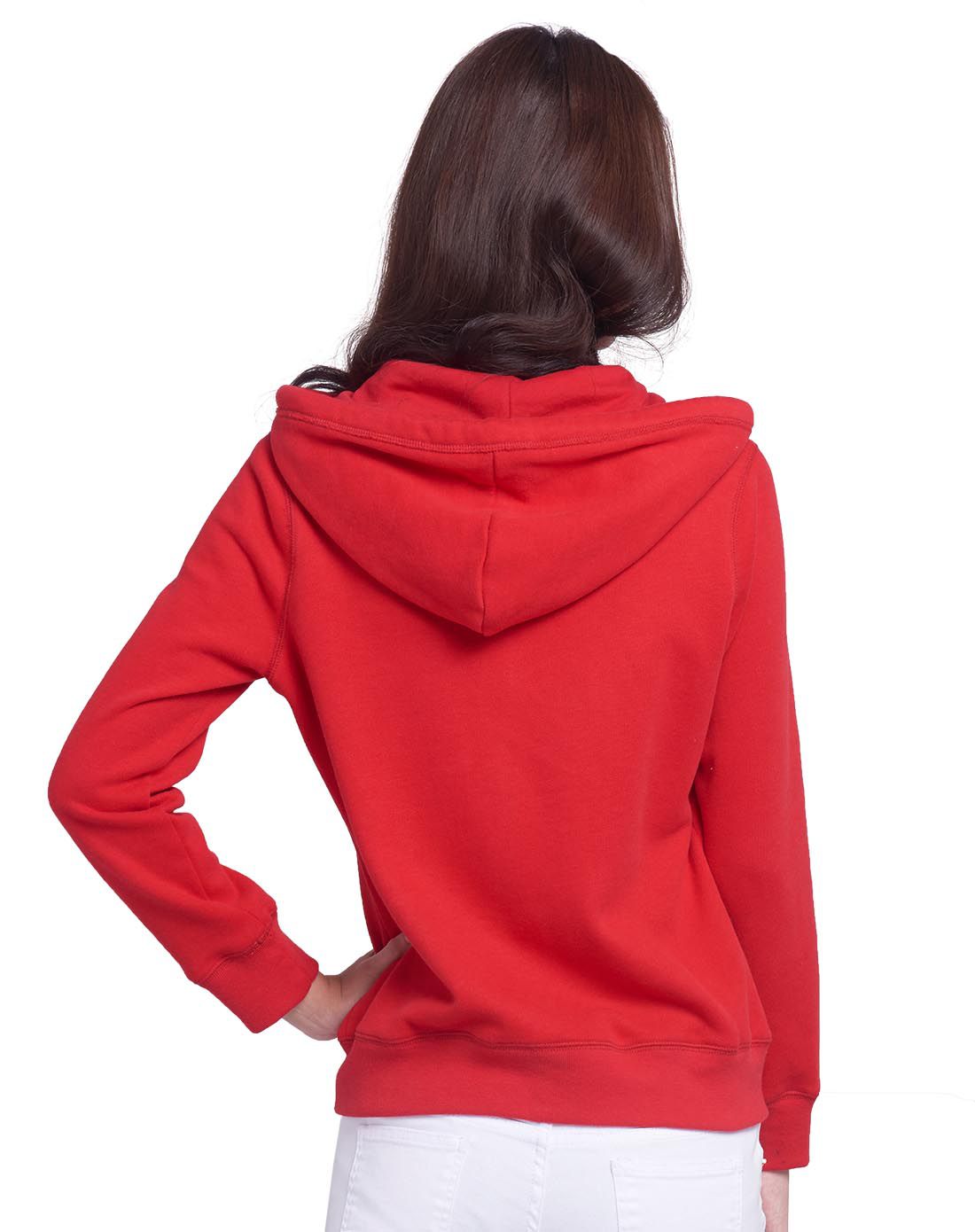 活力百搭 女款深朱红色毛绒带帽卫衣