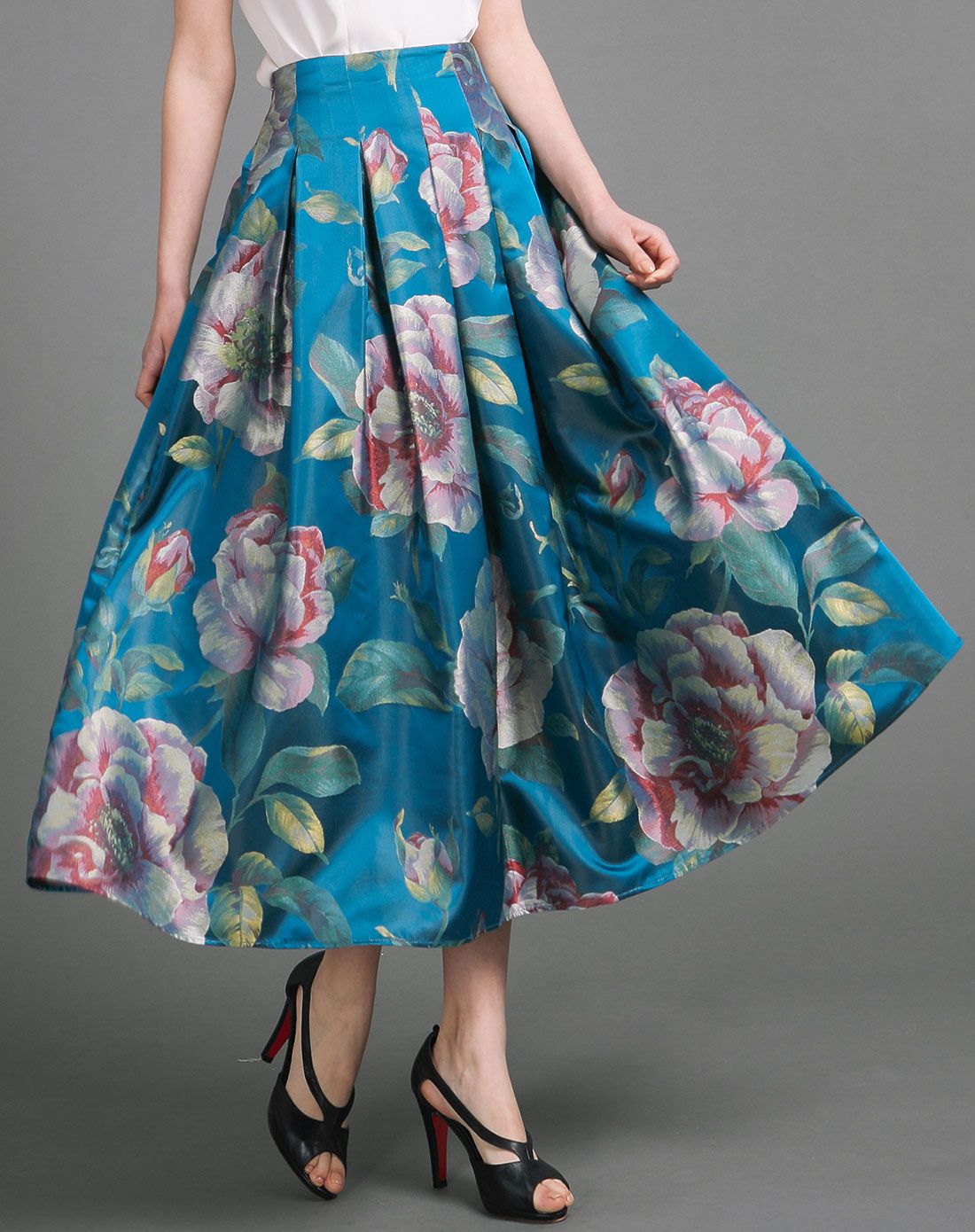 大花色织真丝半身裙