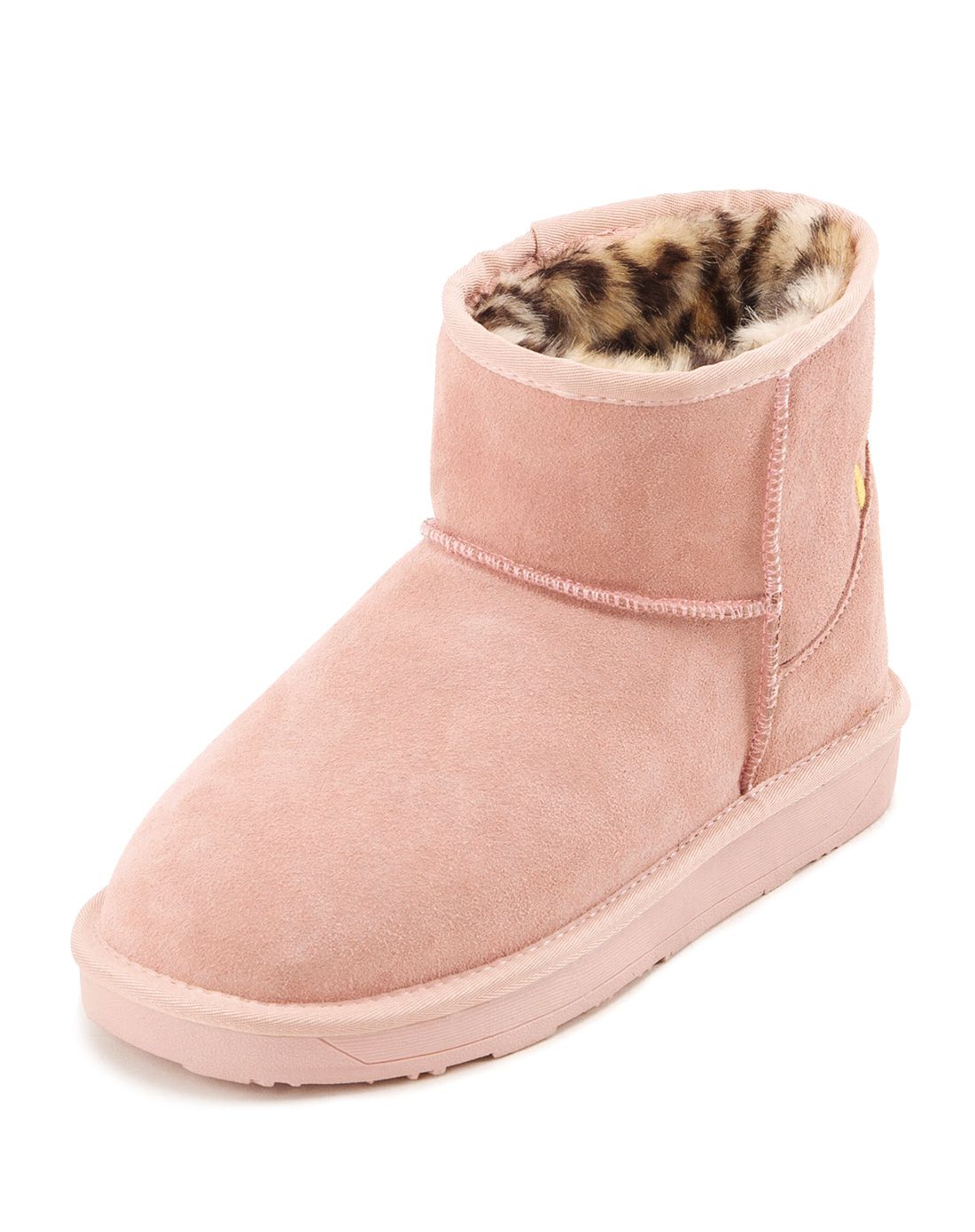 grace gift女鞋专场 粉色 牛二层皮猫咪精致电绣雪地靴