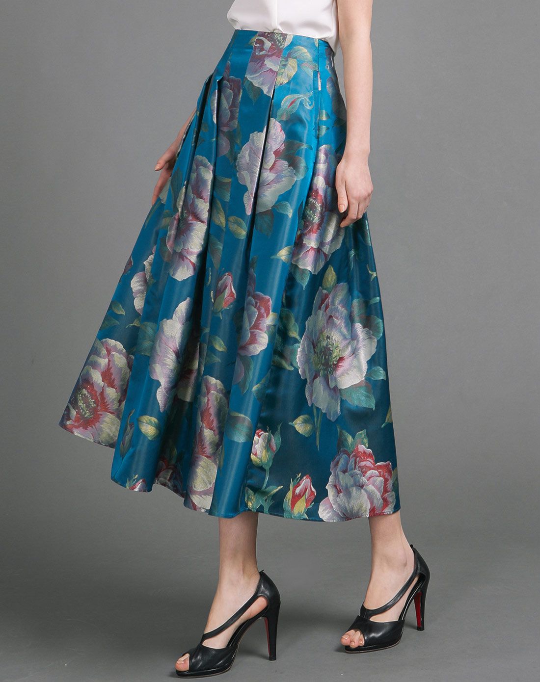 大花色织真丝半身裙