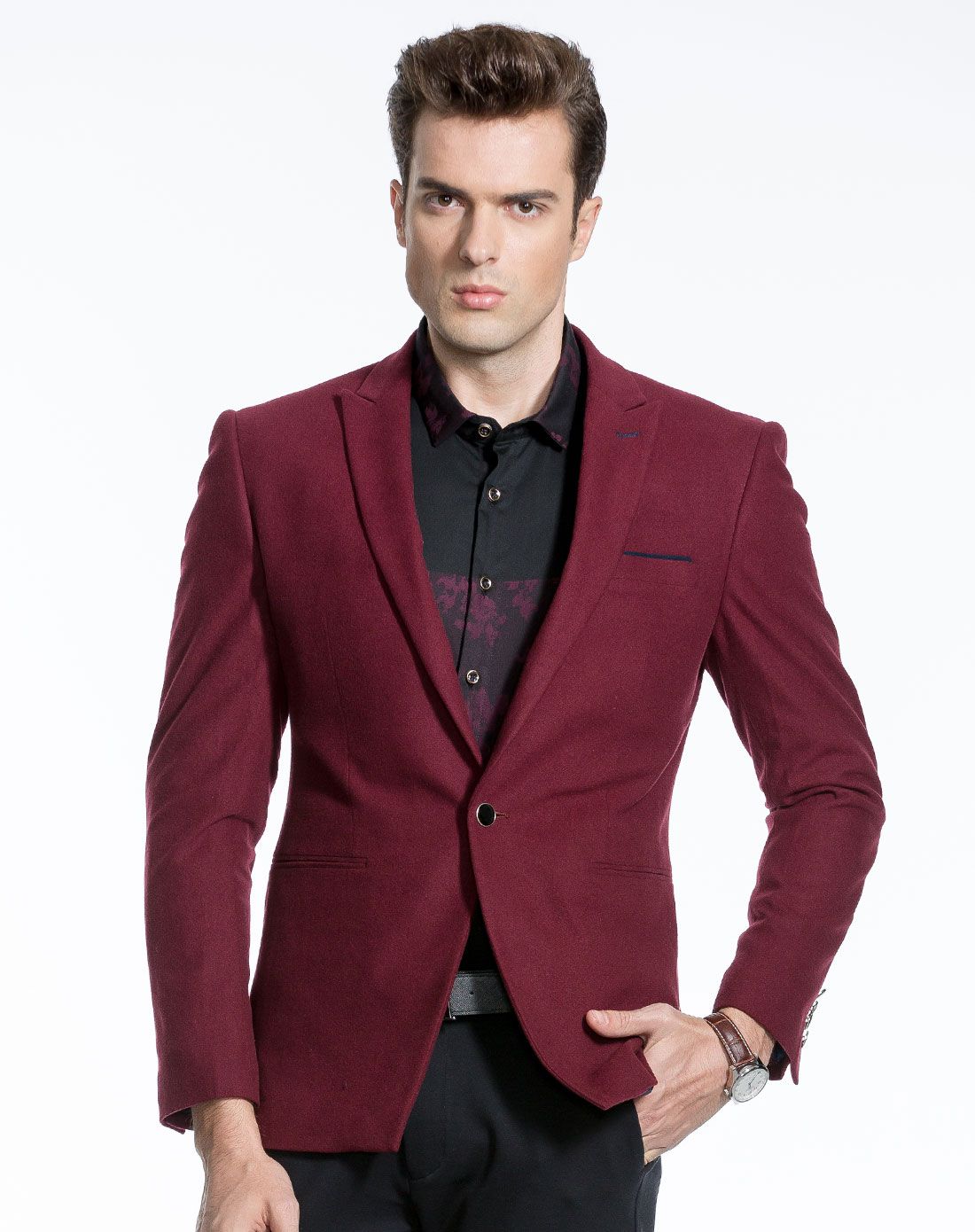 男装枣红色时尚便西