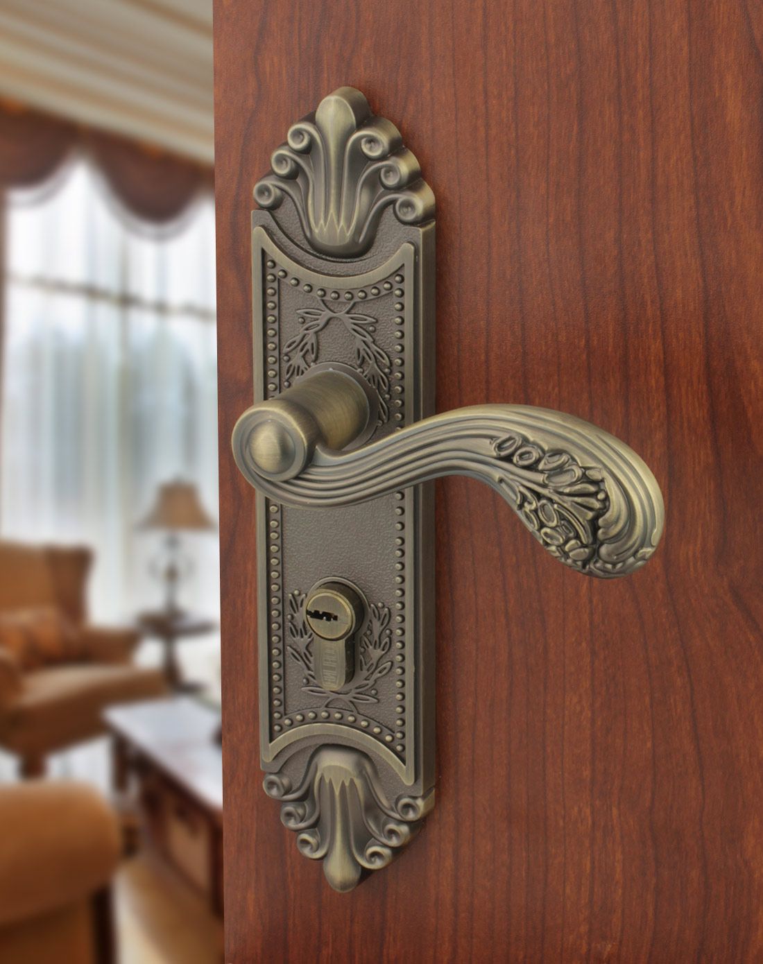 欧式田园复古青古铜门锁套装