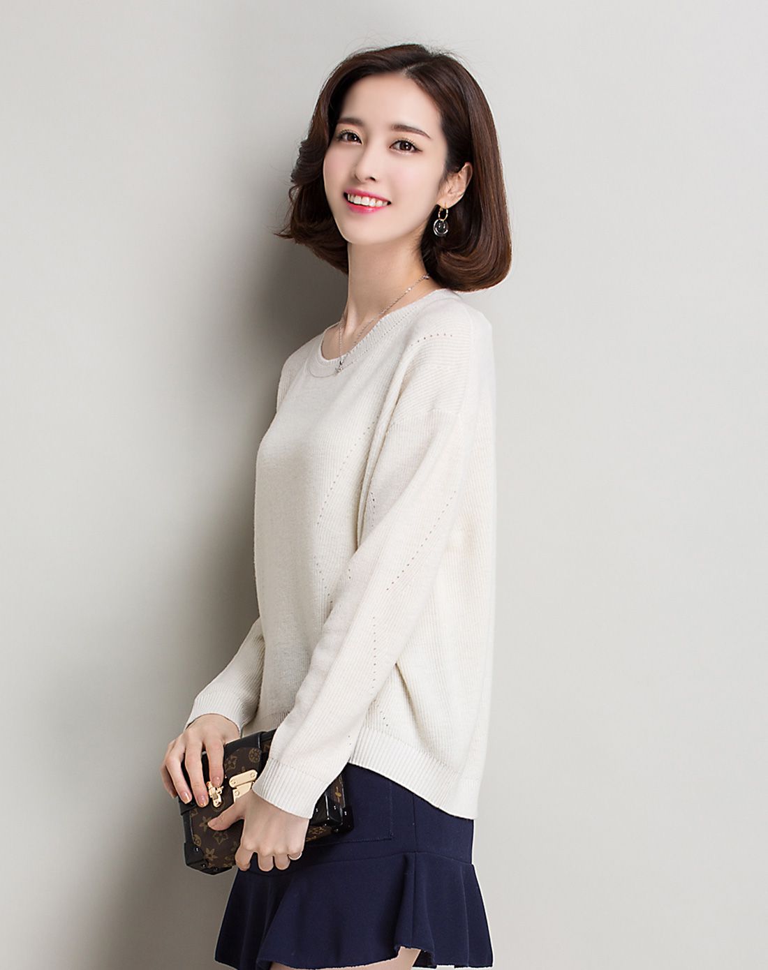 金菊针织男女装白色纯色百搭时尚韩版羊毛衫a8622427-1901_唯品会