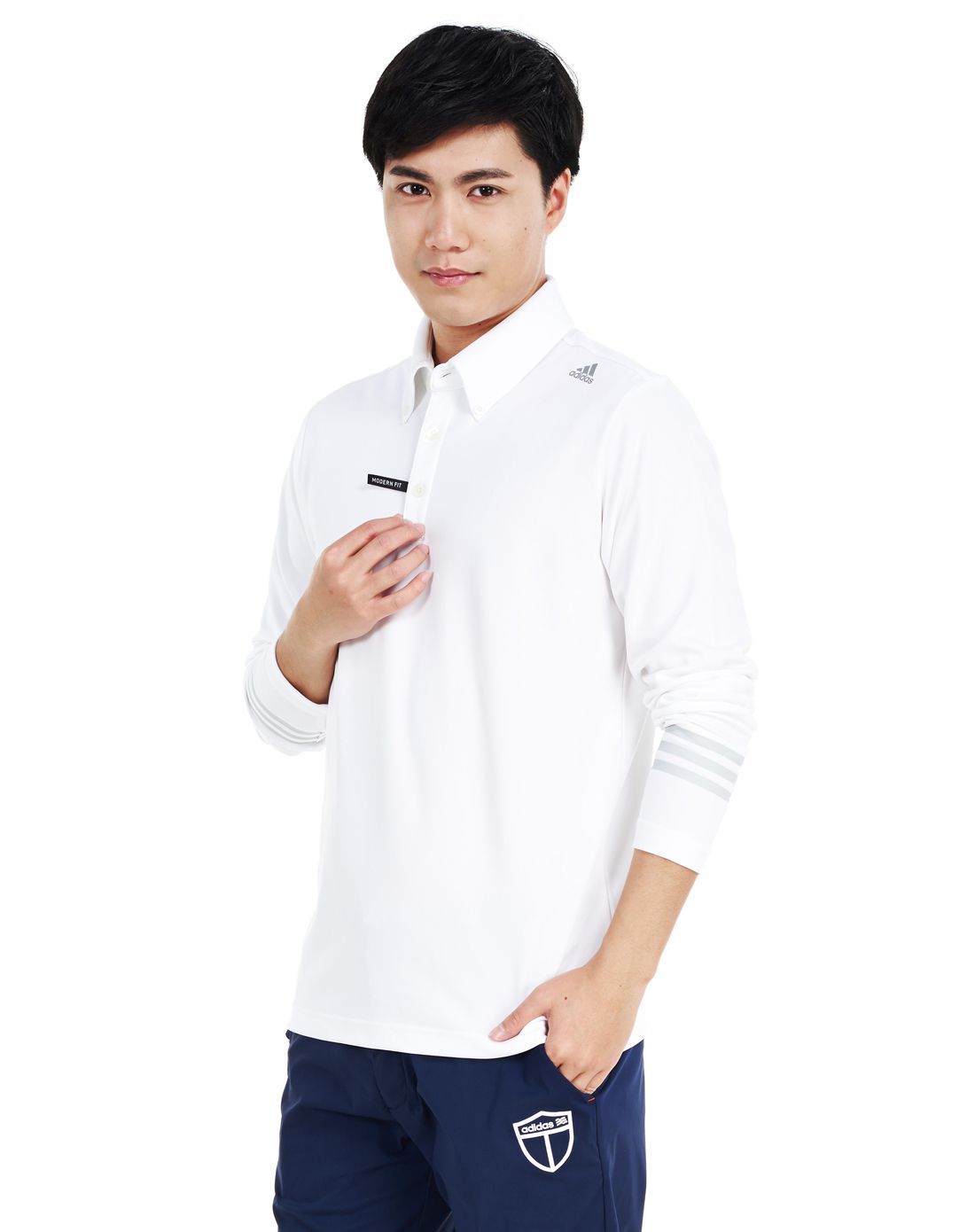 休闲百搭 男款白色长袖polo衫