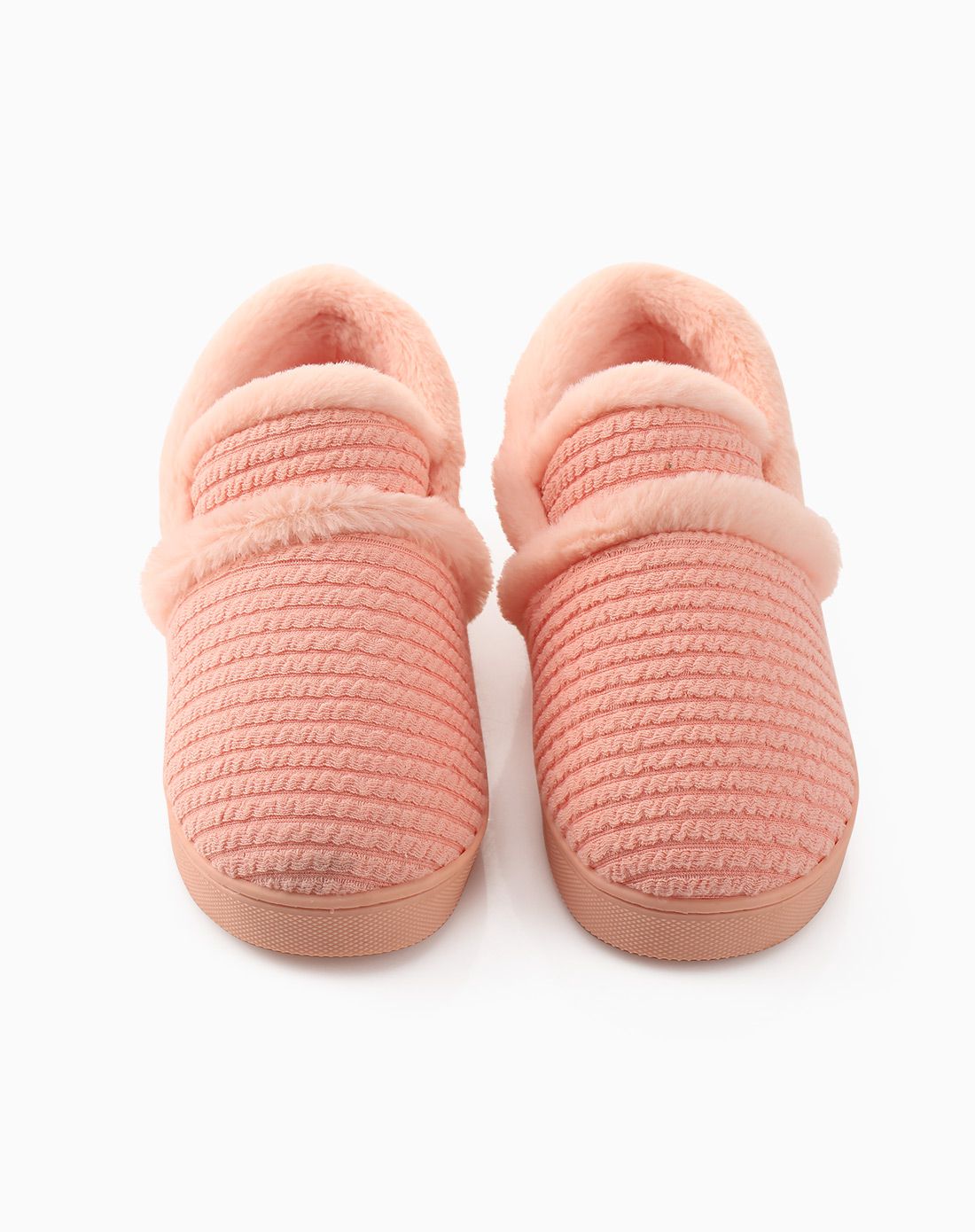 针织鞋面 粉色女款横纹毛线拖鞋