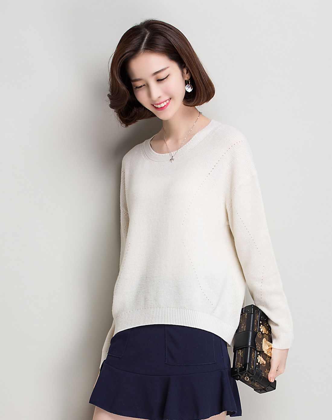 金菊针织男女装白色纯色百搭时尚韩版羊毛衫a8622427-1901_唯品会