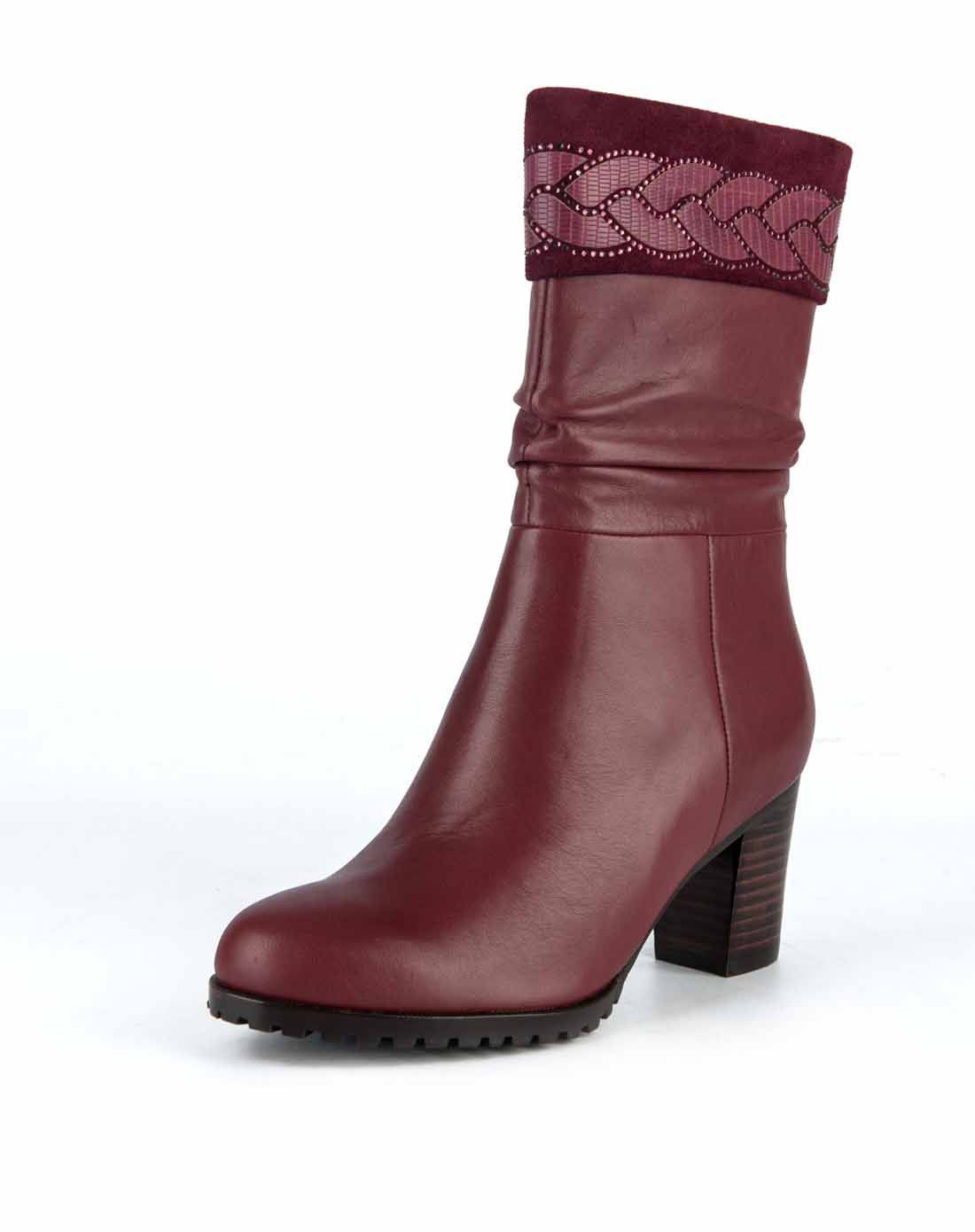 红色牛皮经典正装中靴