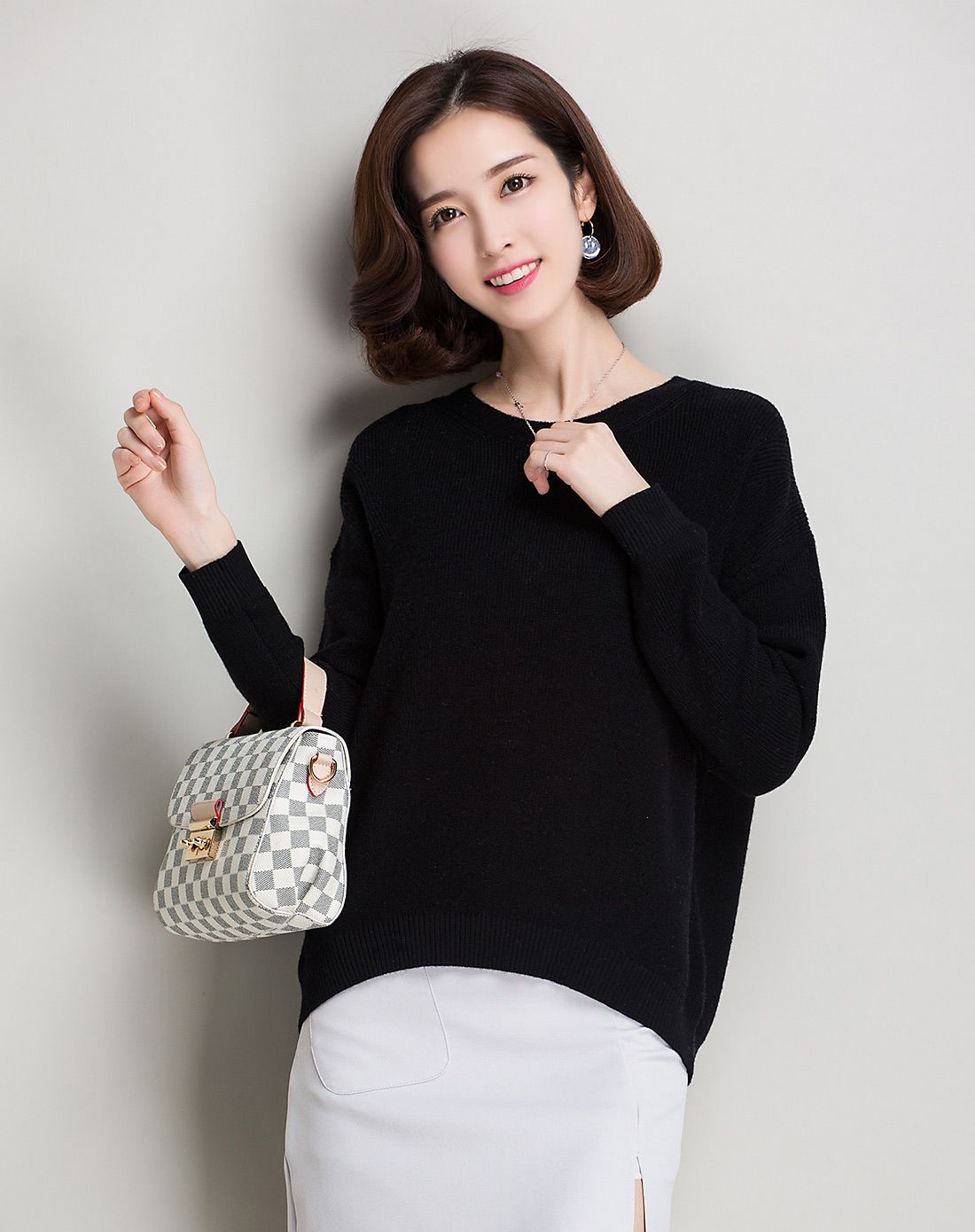 金菊黑色纯色百搭时尚韩版羊毛衫a8622427-1406_唯品会