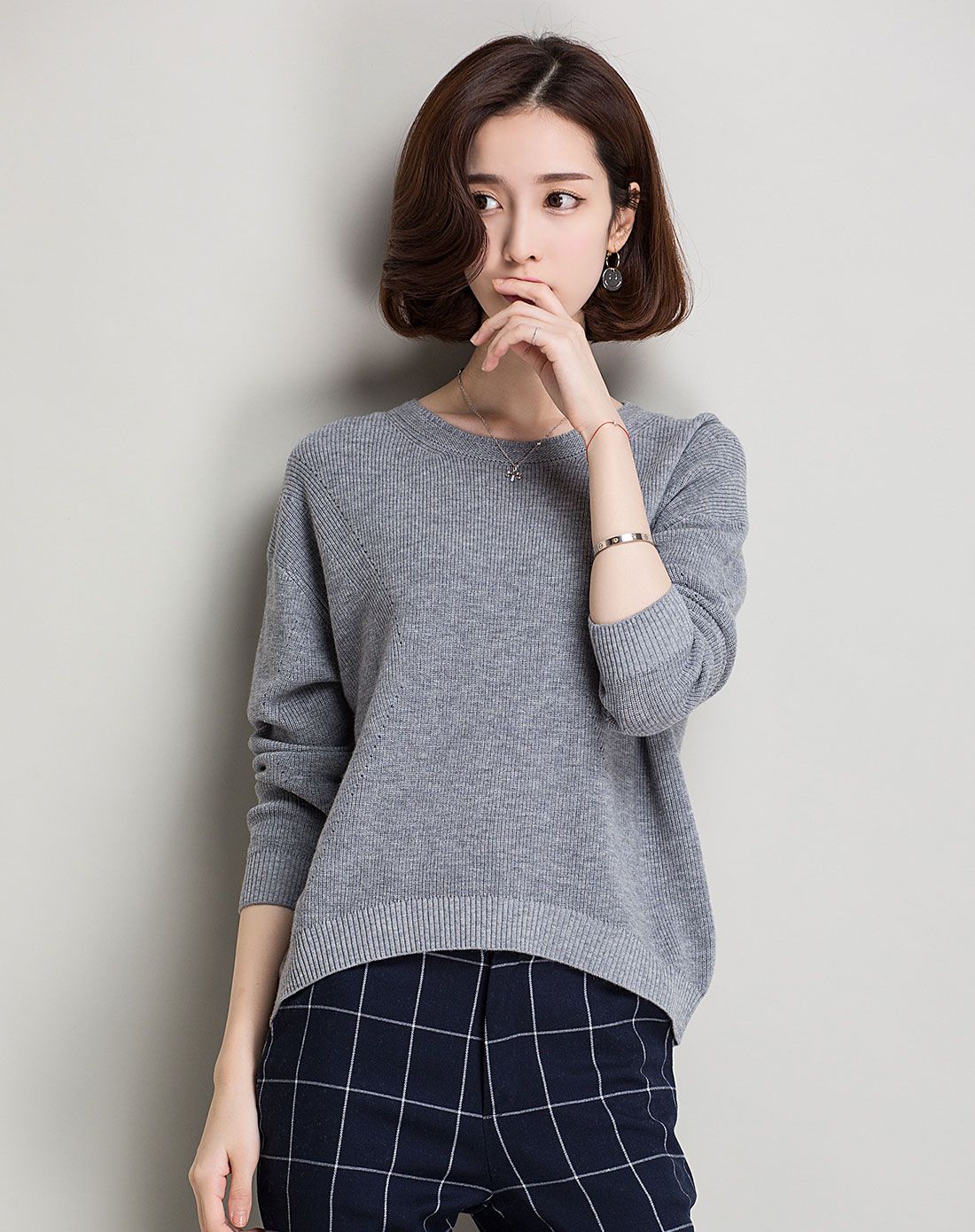 金菊黑色纯色百搭时尚韩版羊毛衫a8622427-1406_唯品会