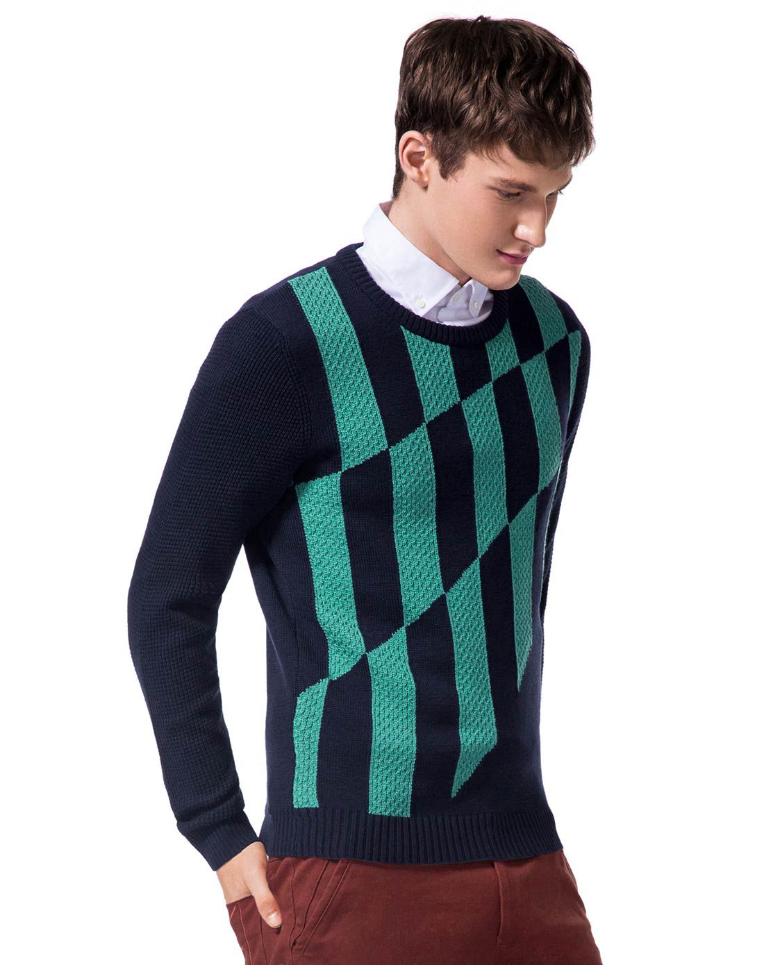 卡宾cabbeen lifestyle青色个性休闲长袖毛衣315410101567_唯品会