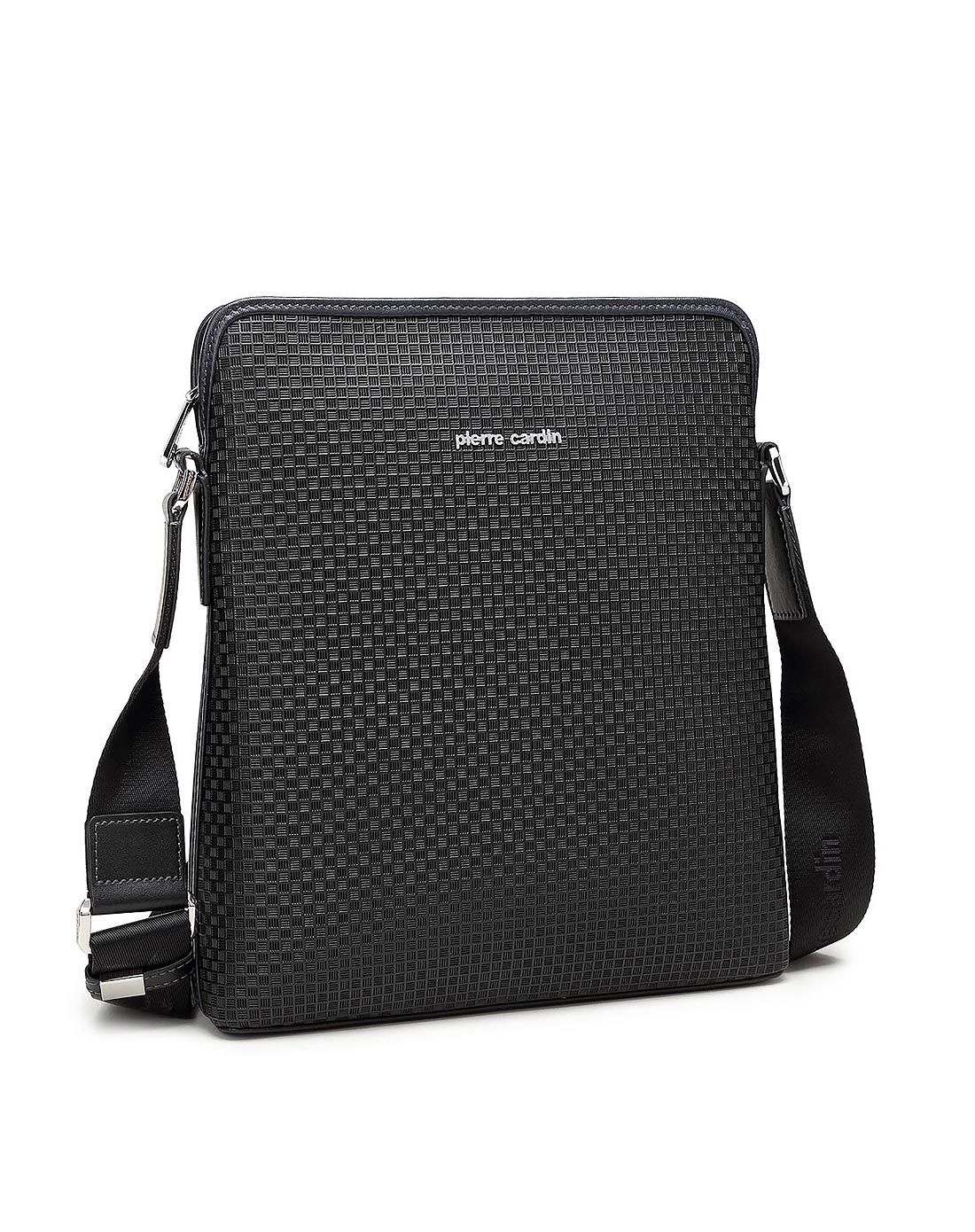 专柜同款时尚压纹商务男士黑色斜挎包