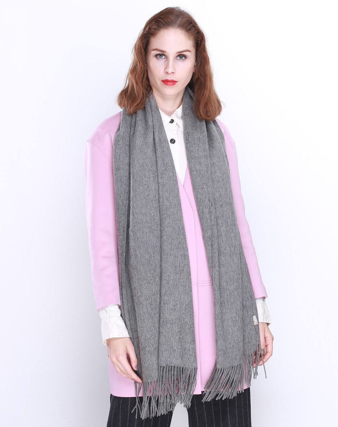 兆君 羊绒羊毛混纺纯色超大披肩