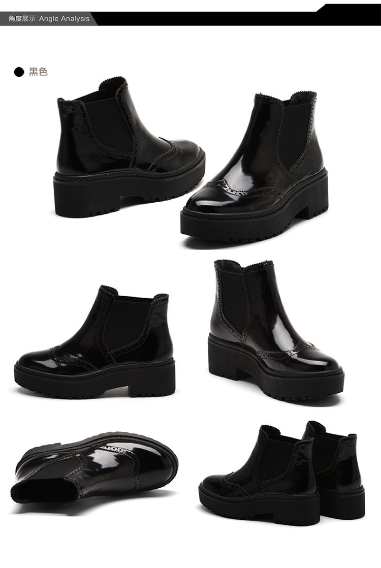 黑色开边珠牛皮时尚短靴