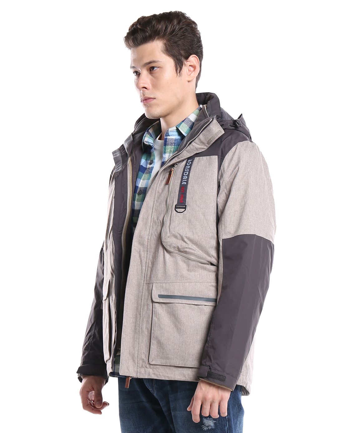 龙狮戴尔户外时尚服装特惠专场防风保暖 男款卡其/碳灰三合一旅行夹克