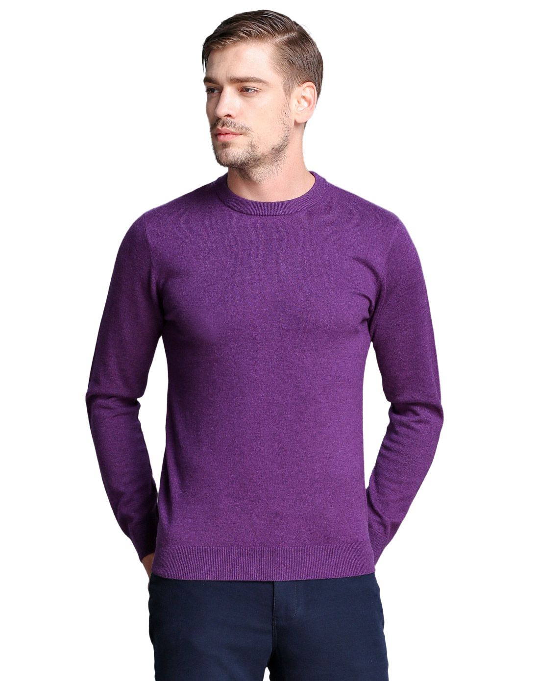 纯羊毛 男款紫色羊毛衫