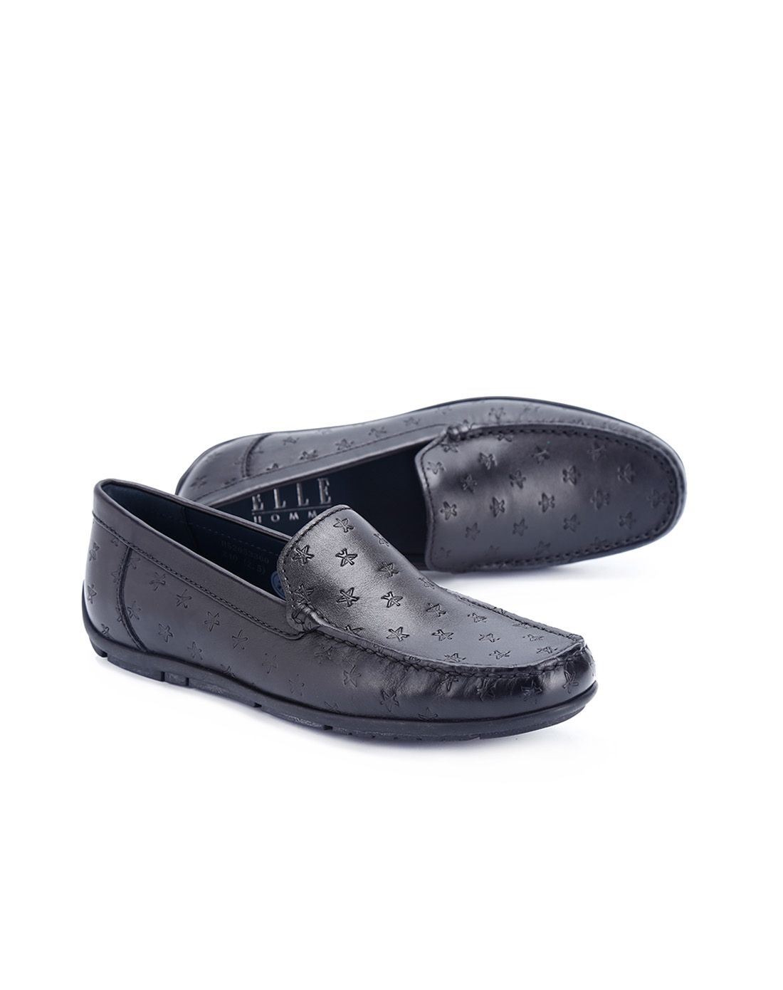 埃菲尔铁塔压纹 黑色牛皮套脚商务男鞋