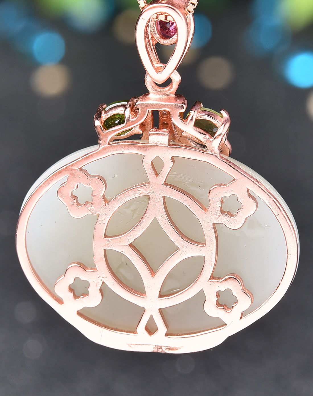 亿珍阁 925银镶嵌天然椭圆形和田白玉吊坠