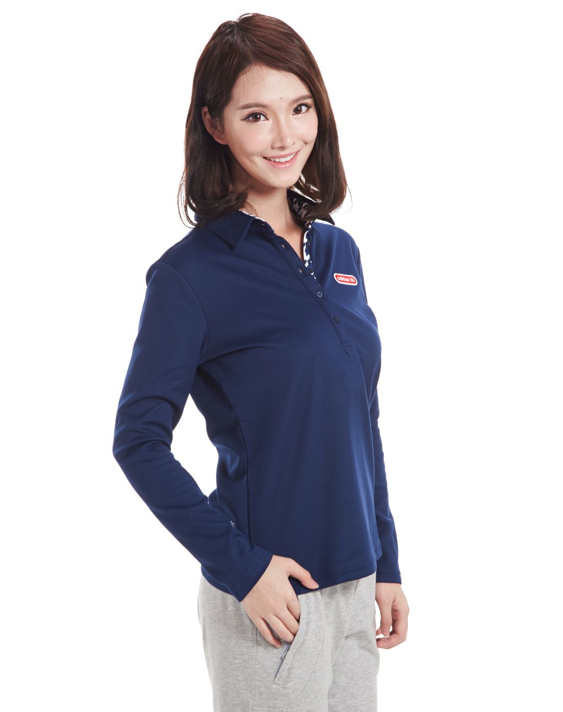 运动百搭 女款蓝色长袖polo衫