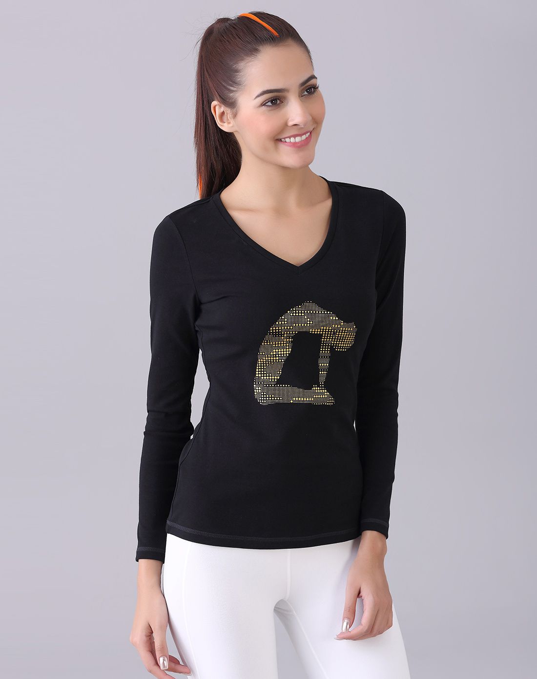休闲百搭 女款黑色个性长袖t恤