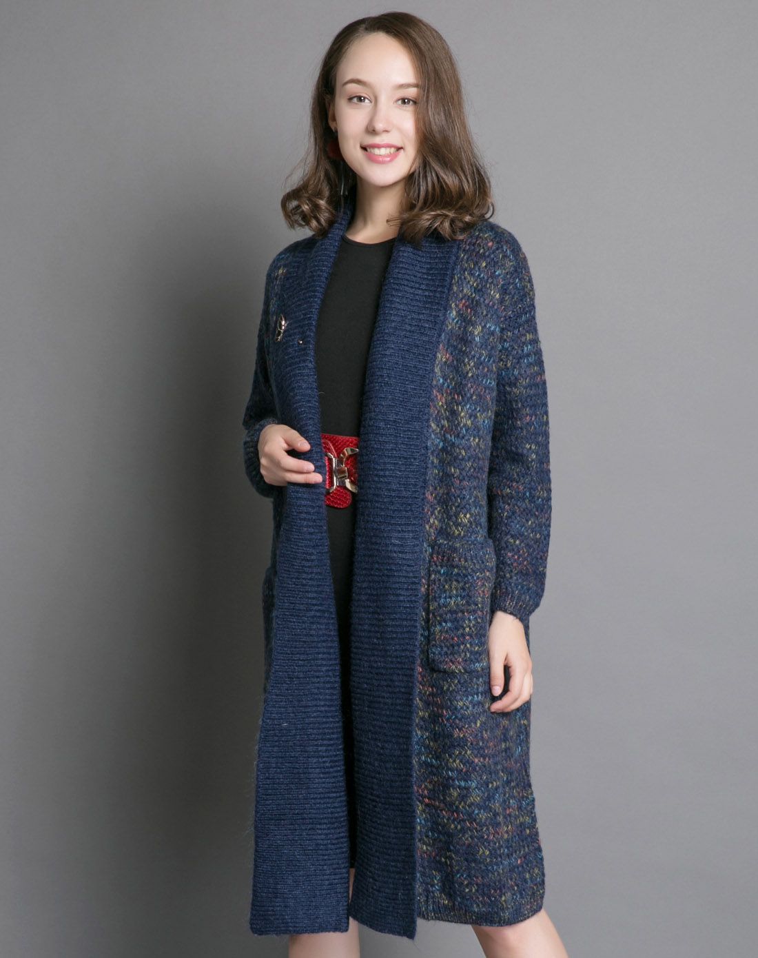 红豆旗下idf 休闲中长款开襟羊毛衫