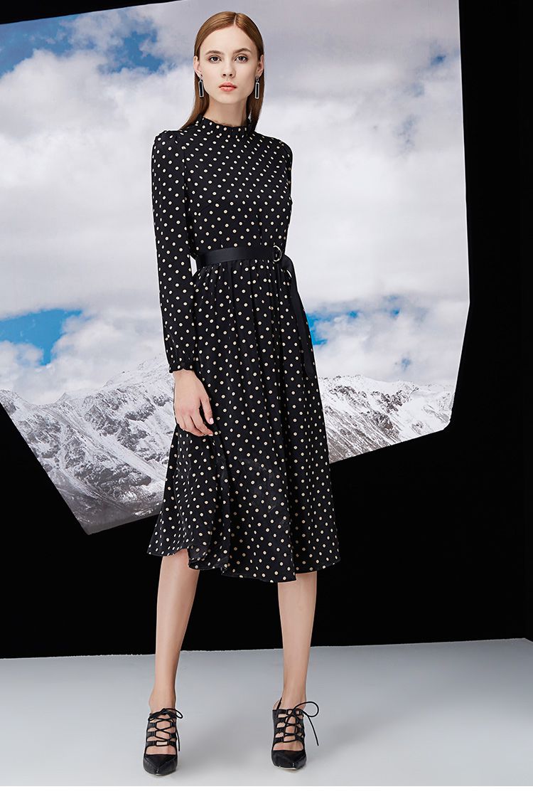 黑色知性优雅波点显瘦连衣裙