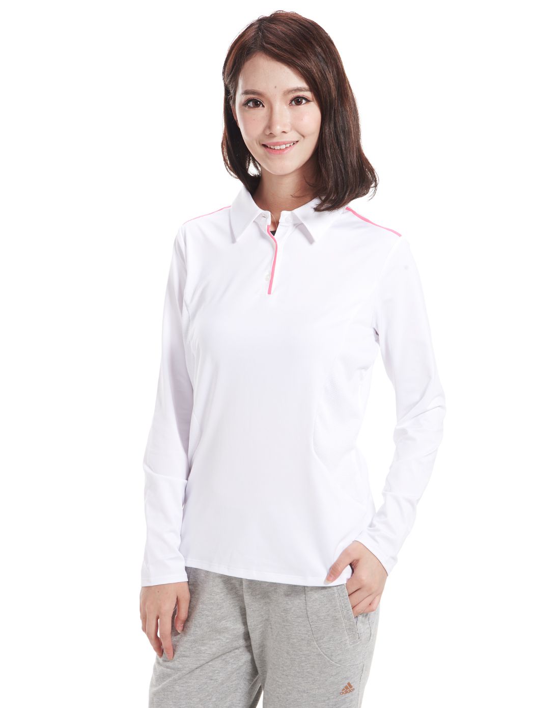 运动百搭 女款白色长袖polo衫