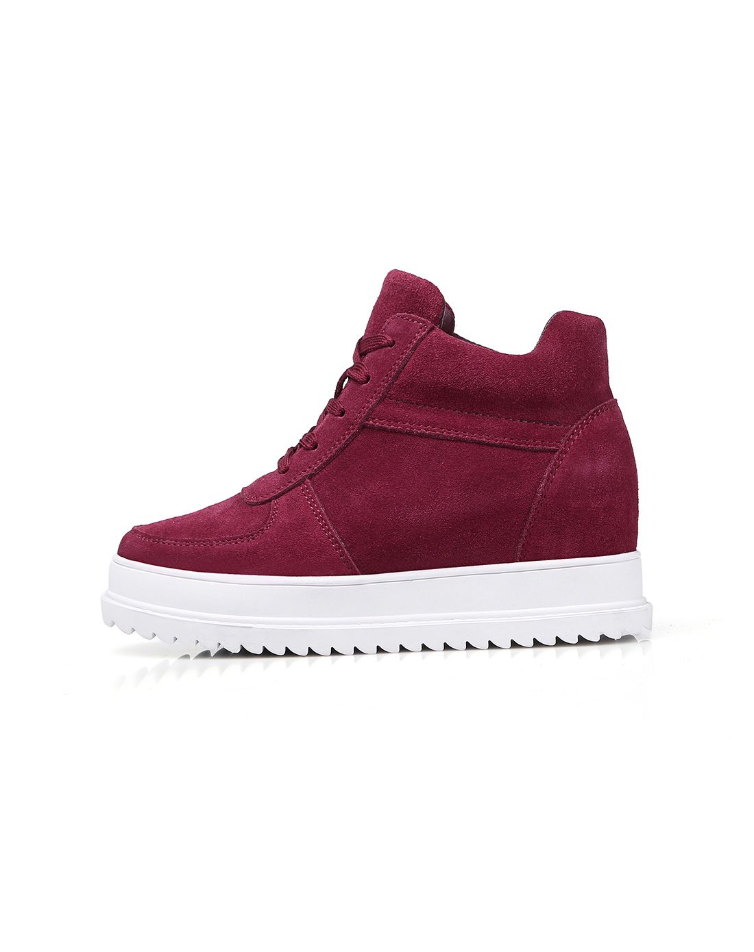 酒红厚底加绒运动休闲鞋