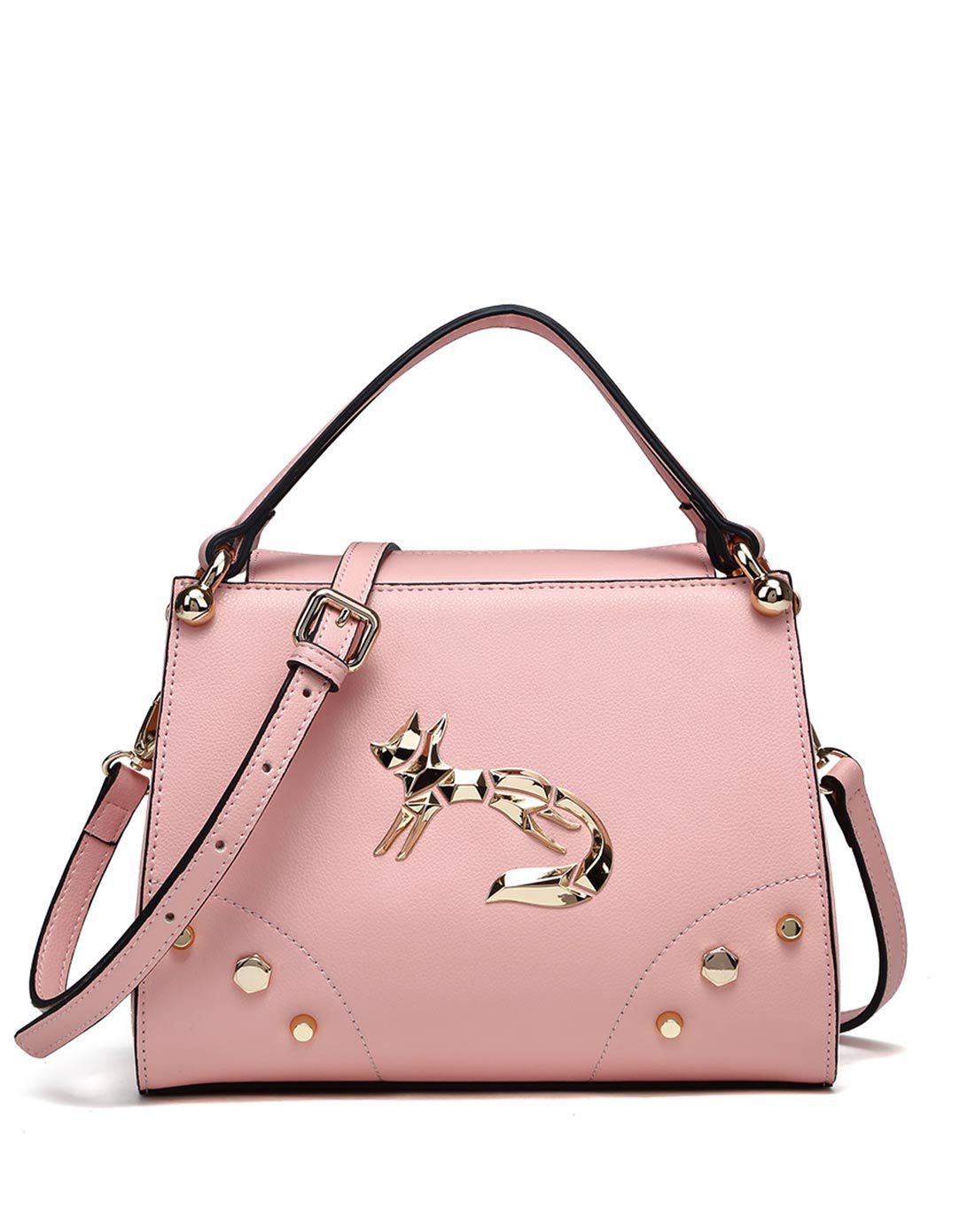 金狐狸foxer牛皮女士灵动灵狐系列铆钉手提包静谧蓝958057f1g_唯品会