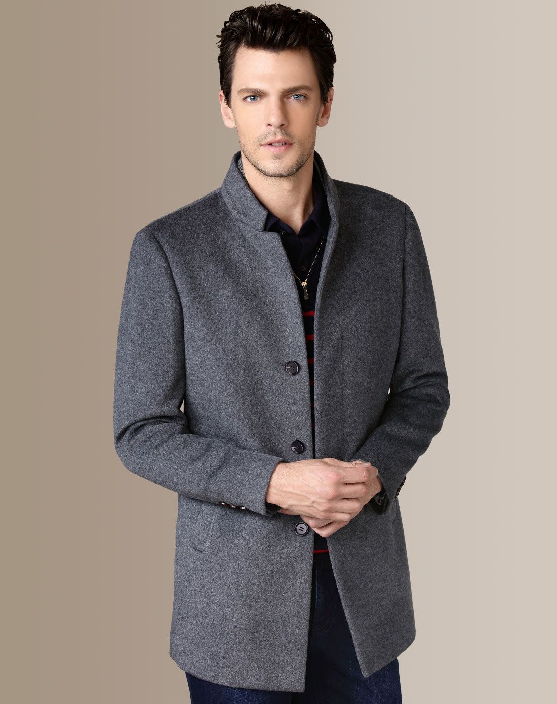 商务系列 可拆卸针织立领绅士羊毛大衣
