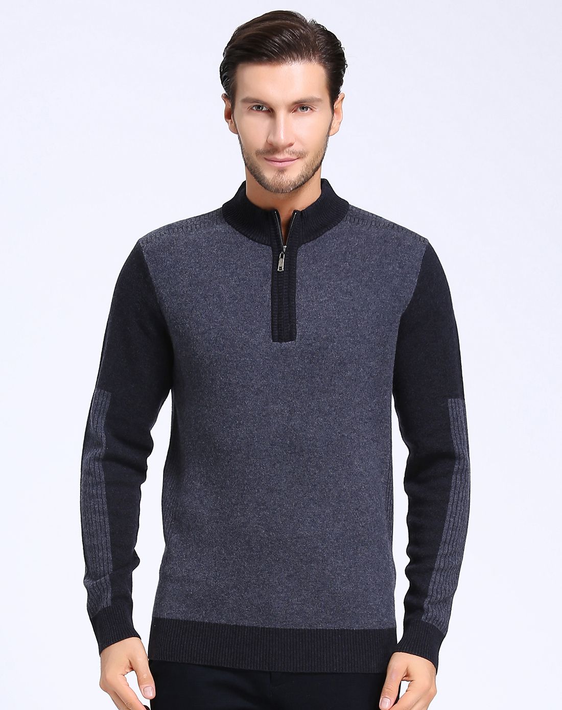 男款半拉链休闲羊毛衫