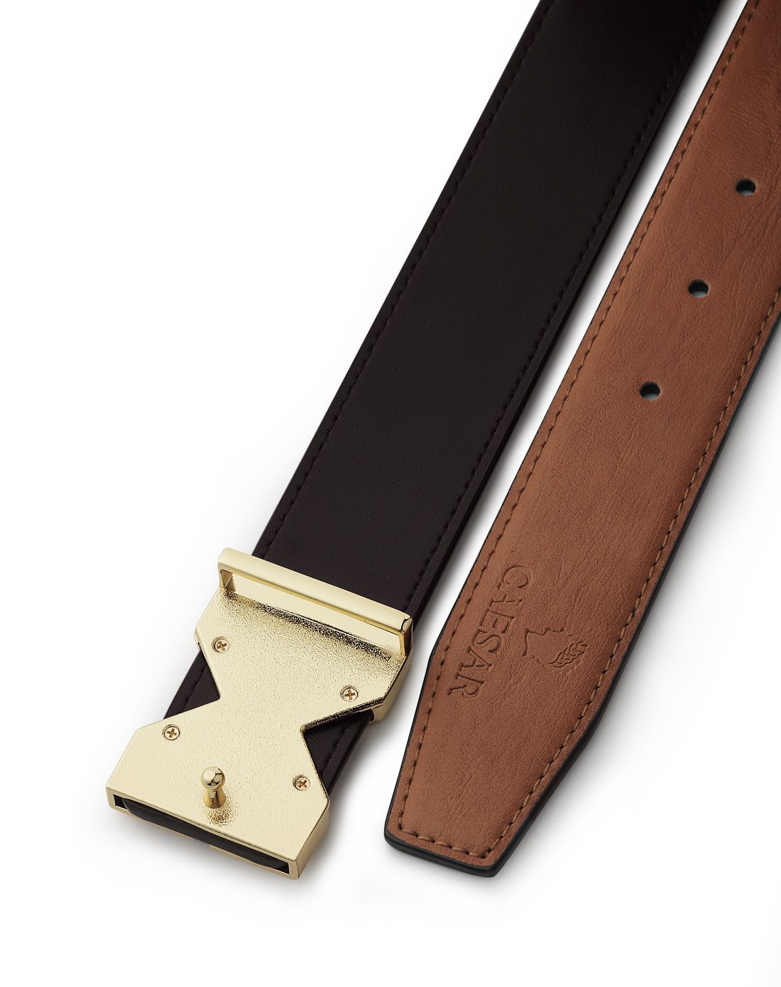 男款桔黄色牛皮板扣皮带