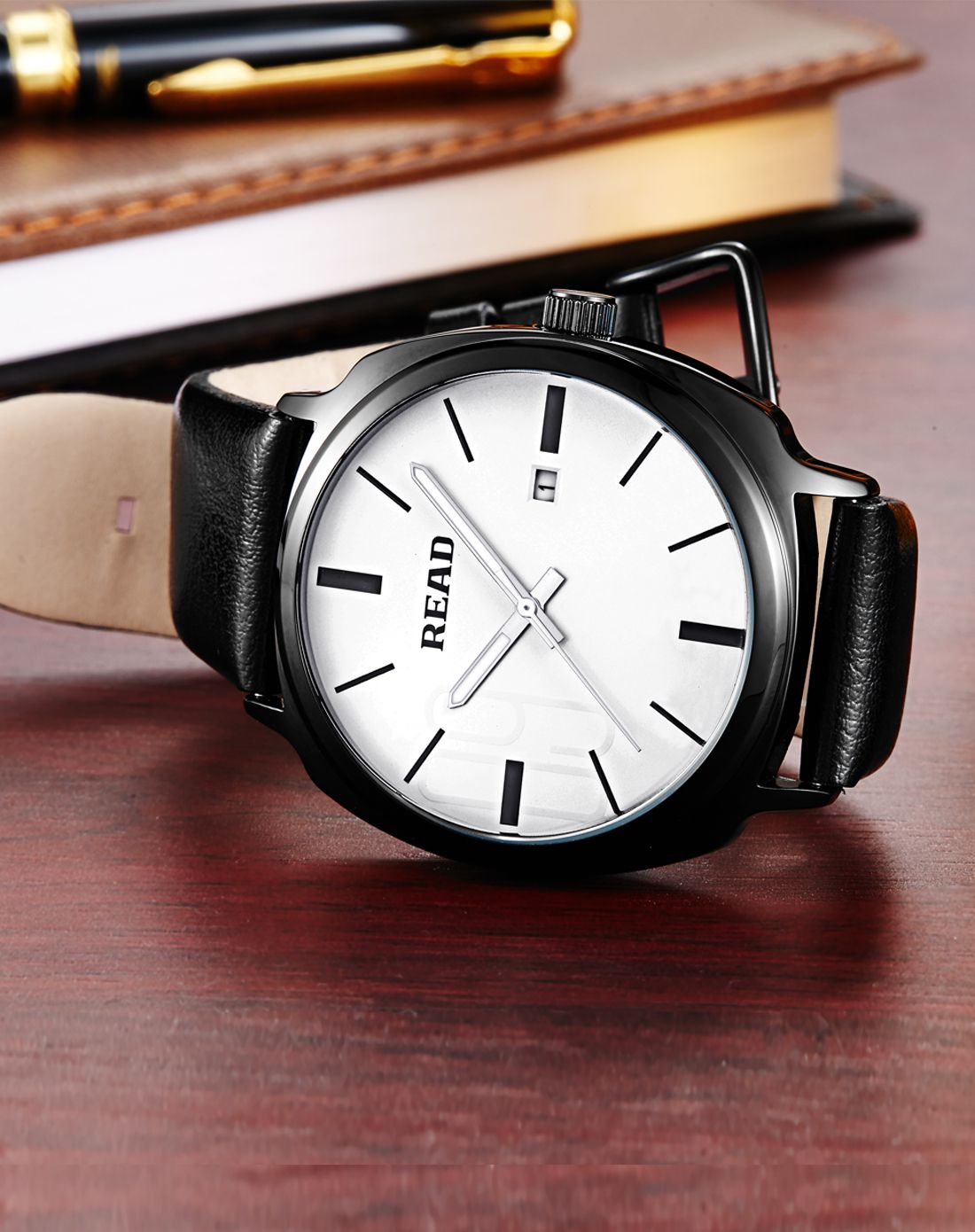 锐力 进口机芯简约大气时尚休闲真皮石英男表