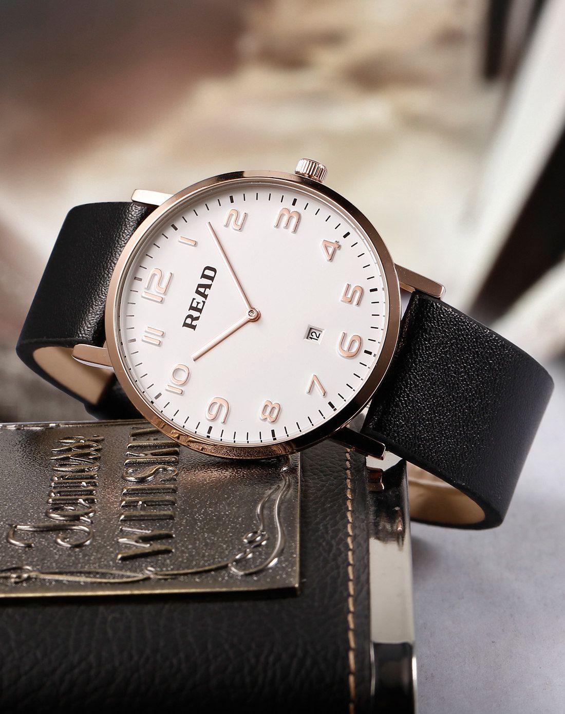 锐力 简约两针超薄进口机芯休闲真皮石英男表