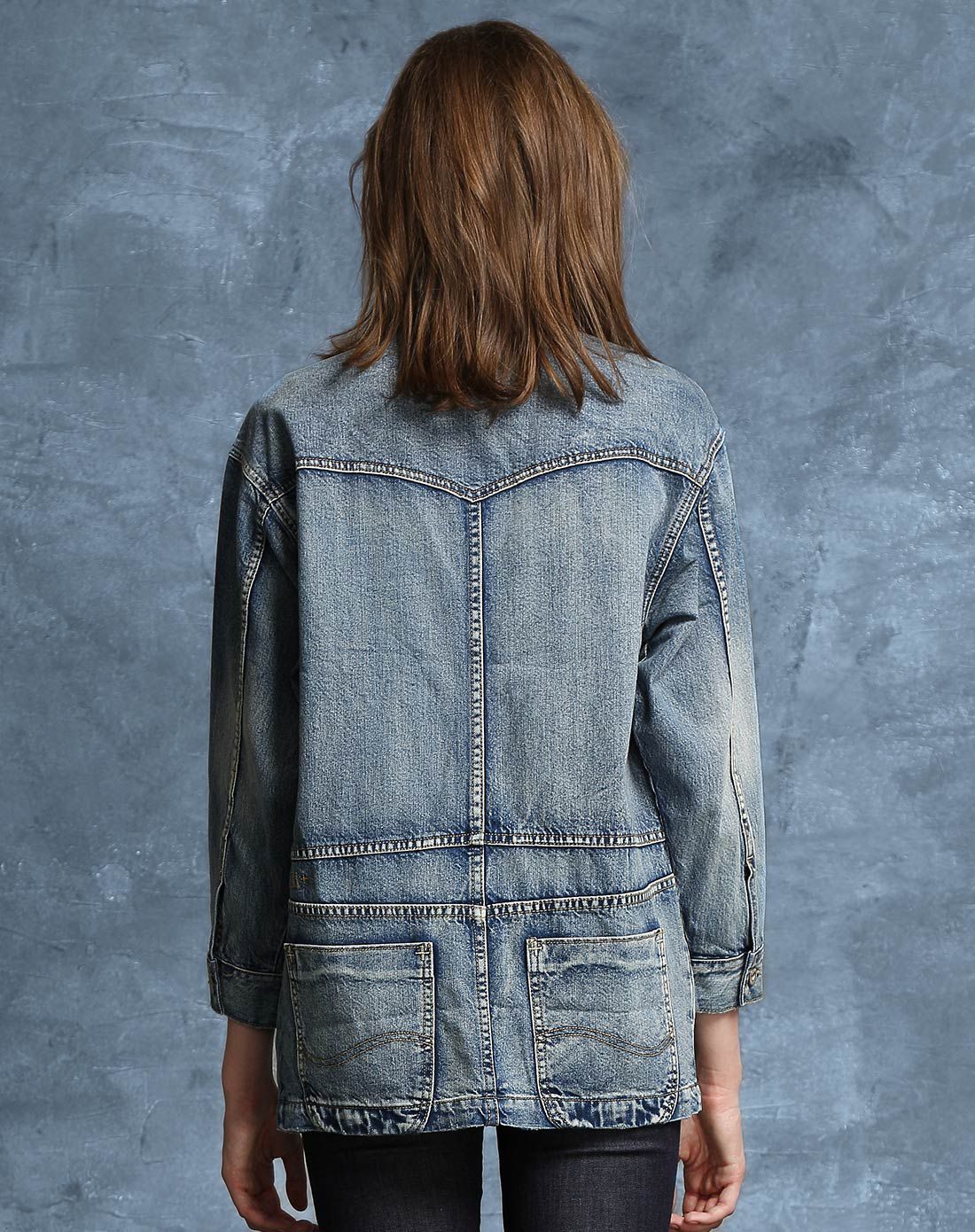 商场同款浅色水洗复古拼接牛仔外套