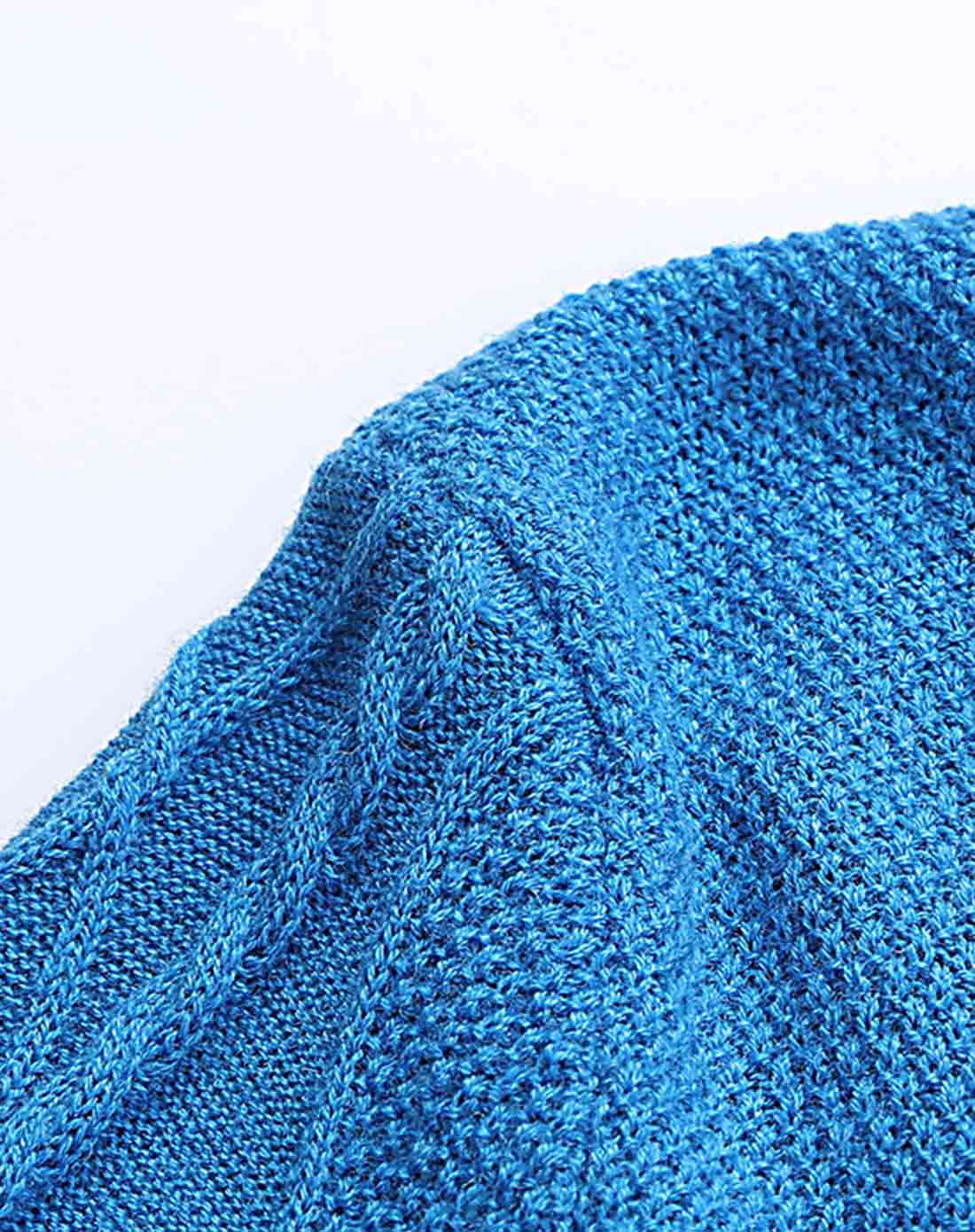 青色撞色圆领套头长袖毛衣