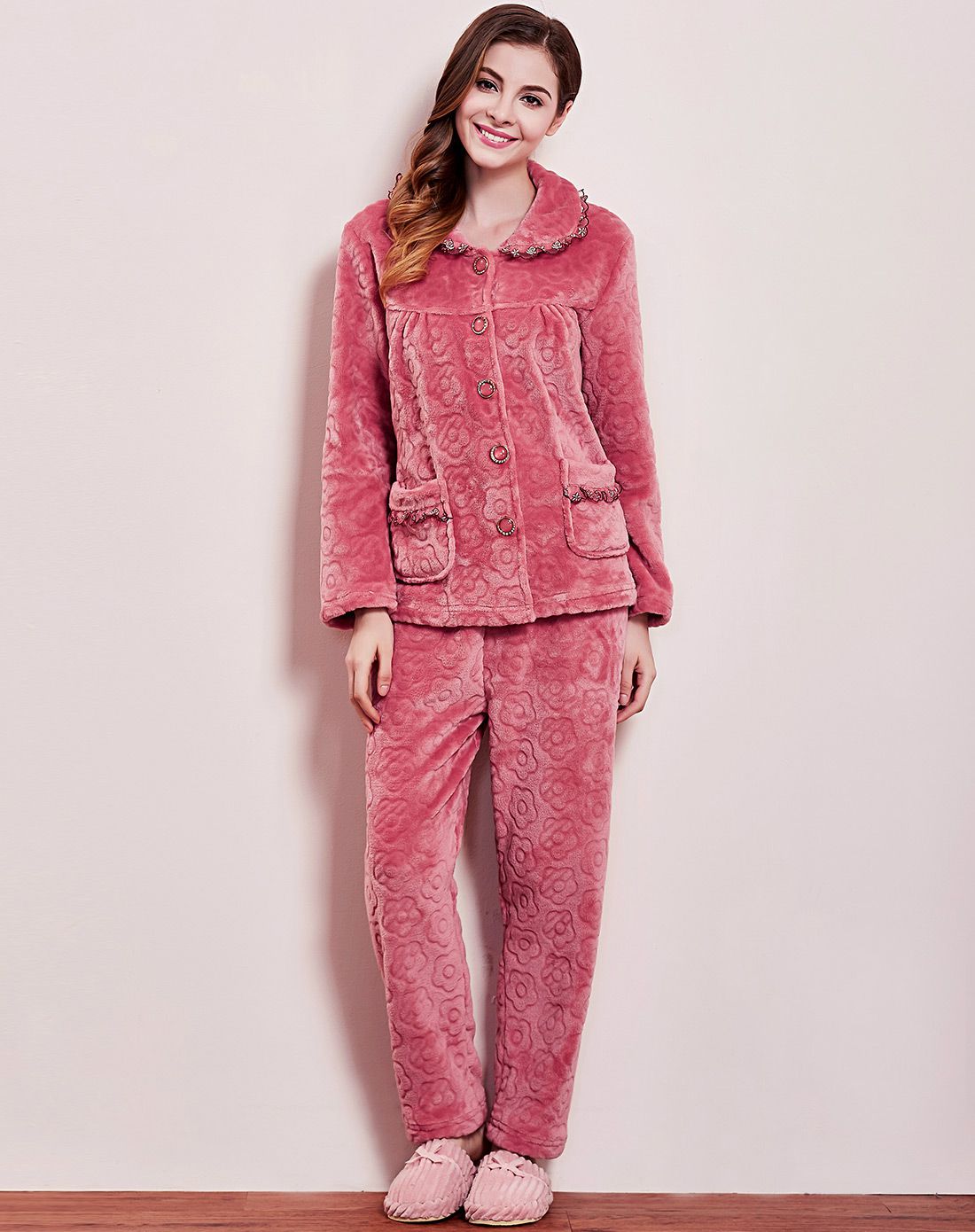 朵朵剪绒法兰绒家居服套装