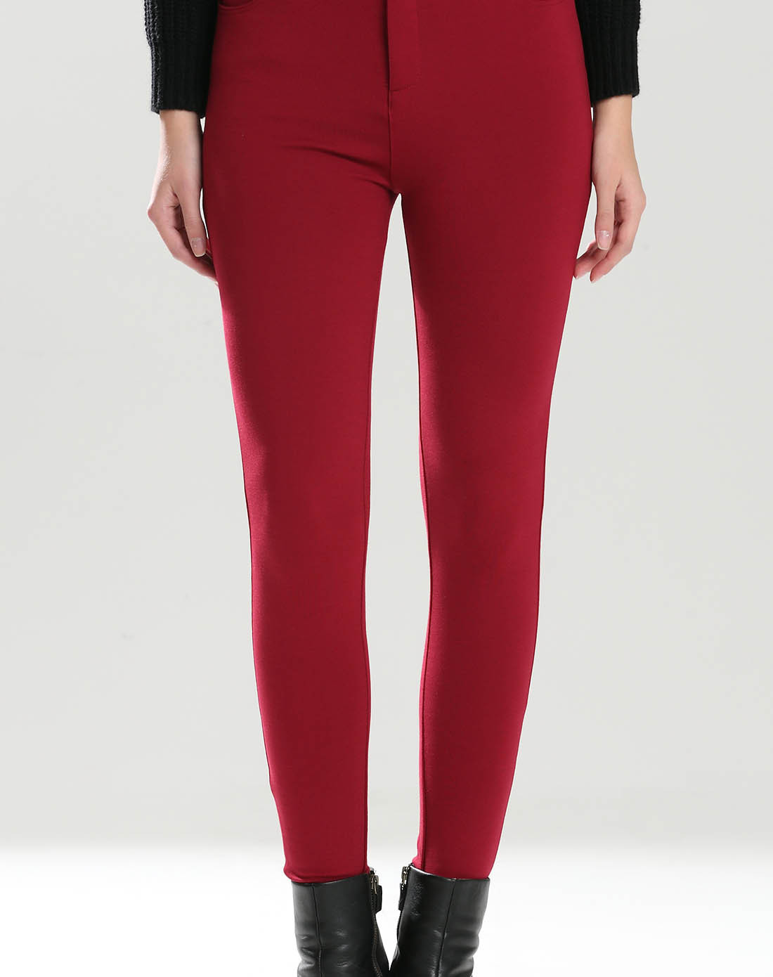 暗红色时尚气质纯色百搭修身长裤