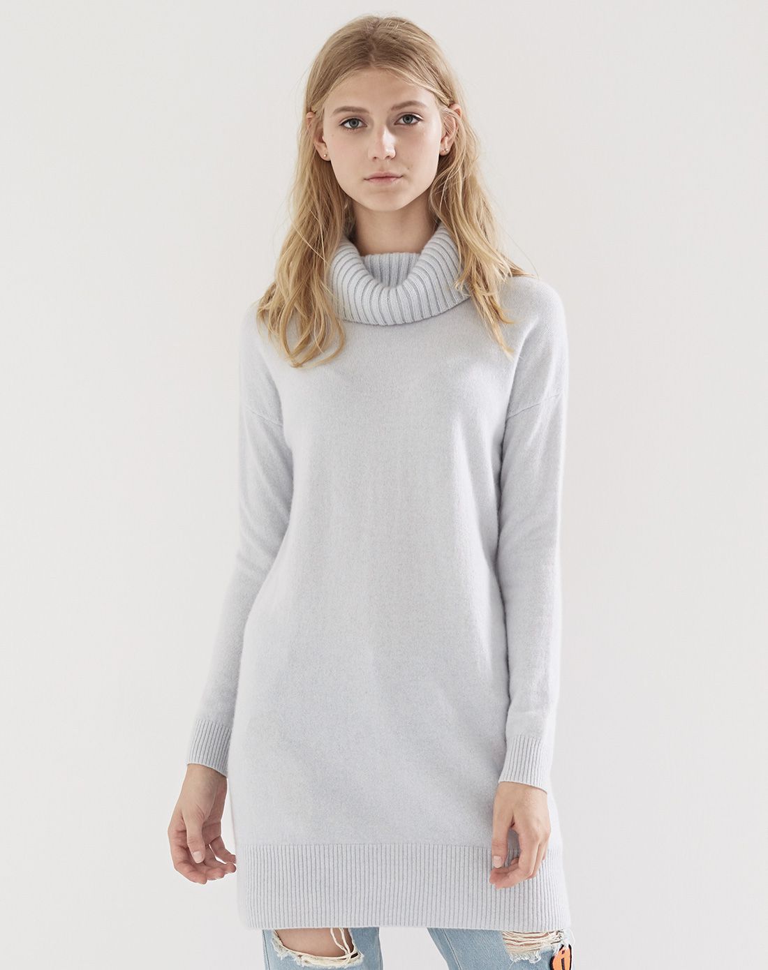 纯山羊绒宽松盆领中长女套衫曜石黑