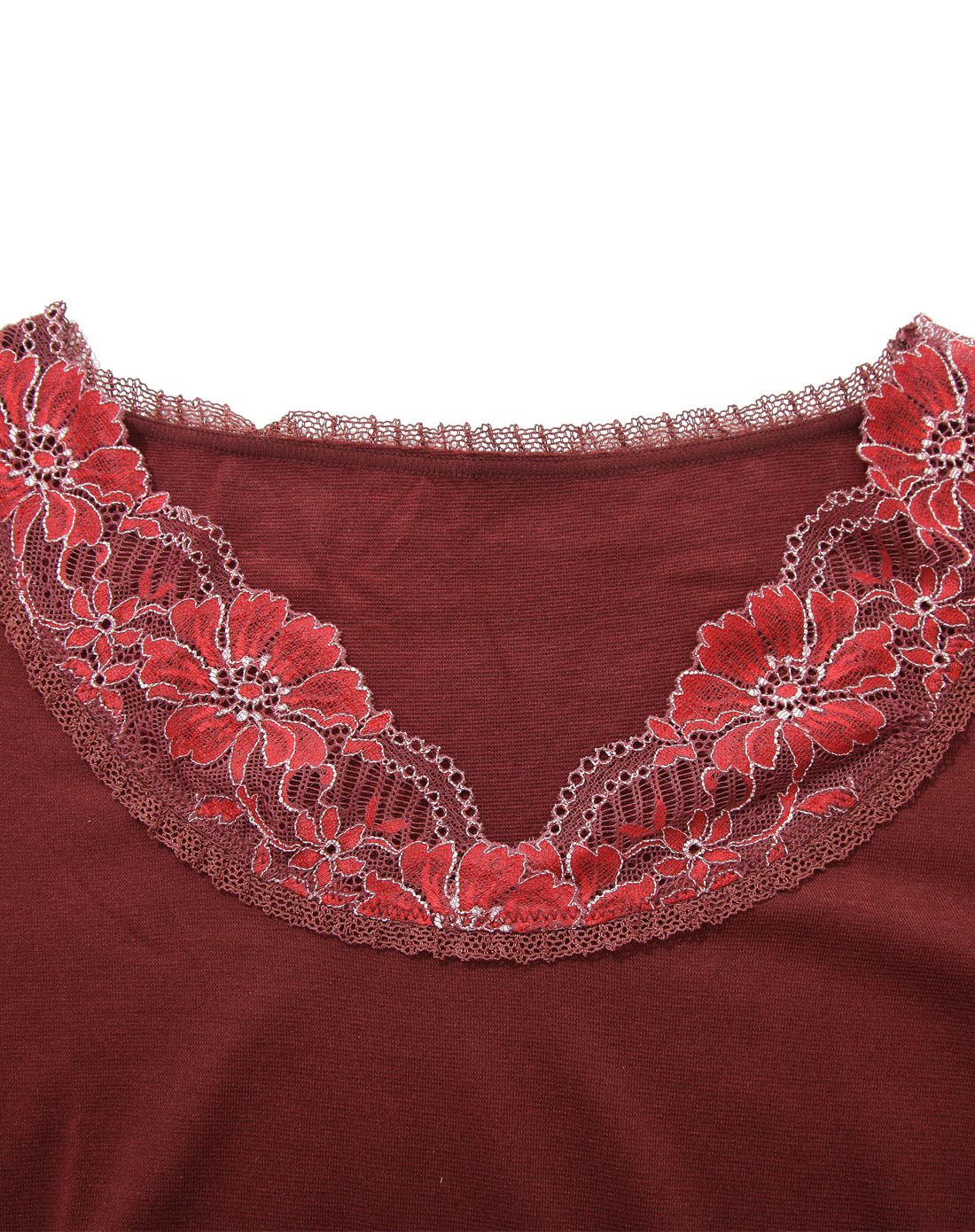 酒红色蕾丝花边领美亚碧打底薄款保暖上衣