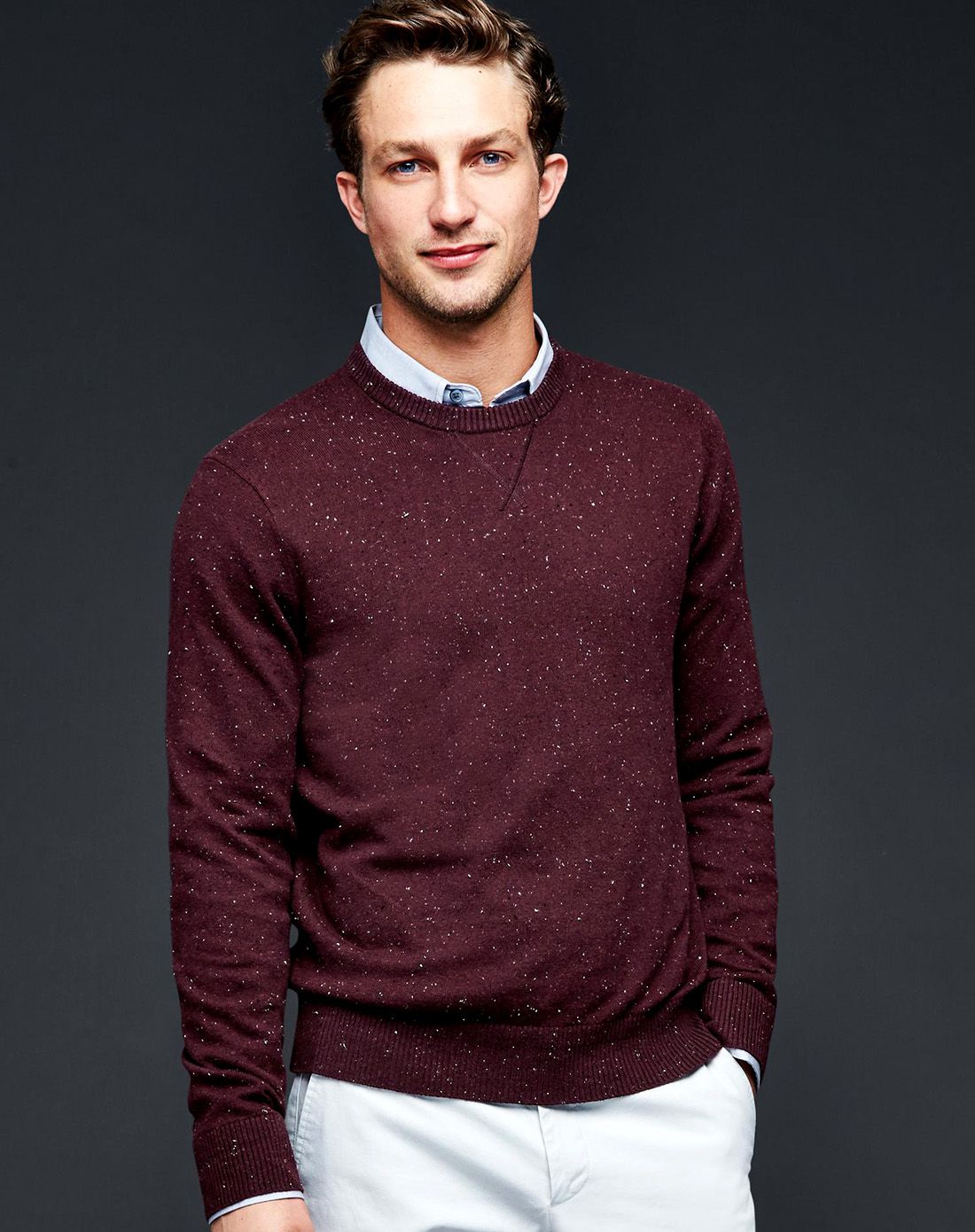 盖璞棉质混纺活力彩点圆领毛衣112889tuscan red_唯品会