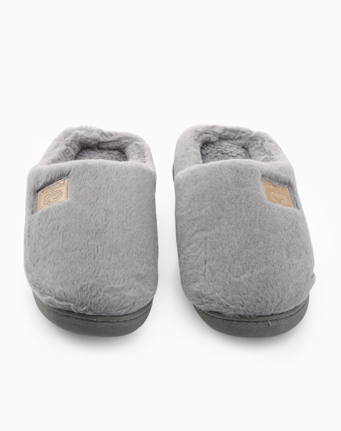 男款灰色毛绒居家拖鞋