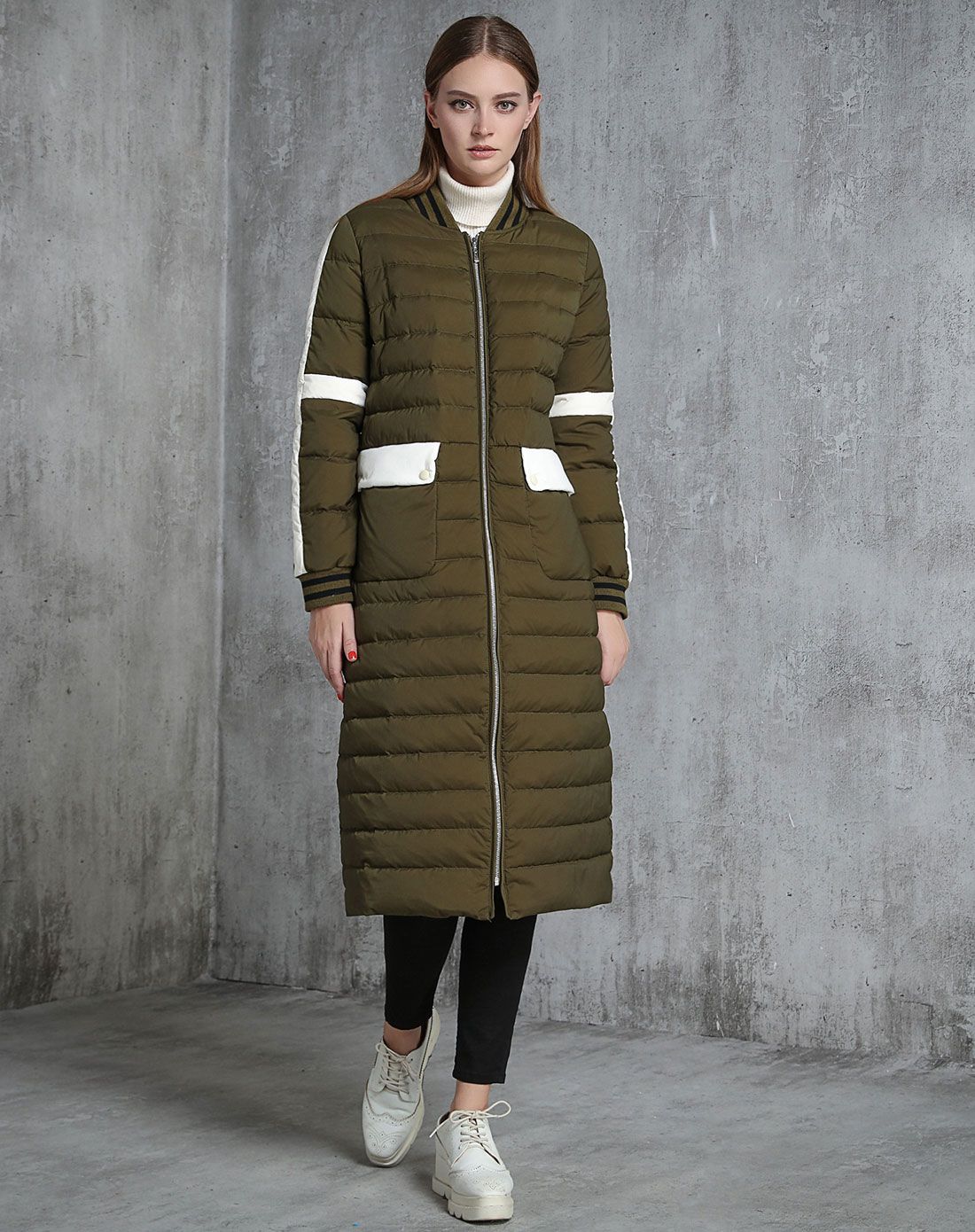 艺诗est ii浅蓝色长款条纹夹色罗纹棒球羽绒服eld8y031d25235_唯品会