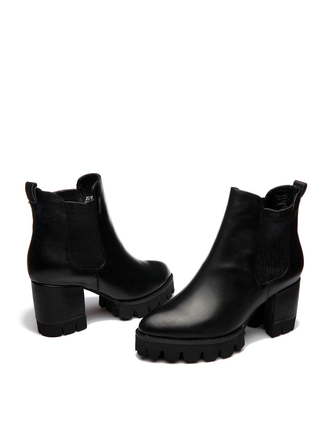 麦露迪melodie16年冬季新款牛皮黑色粗跟简约短靴jd152101_唯品会