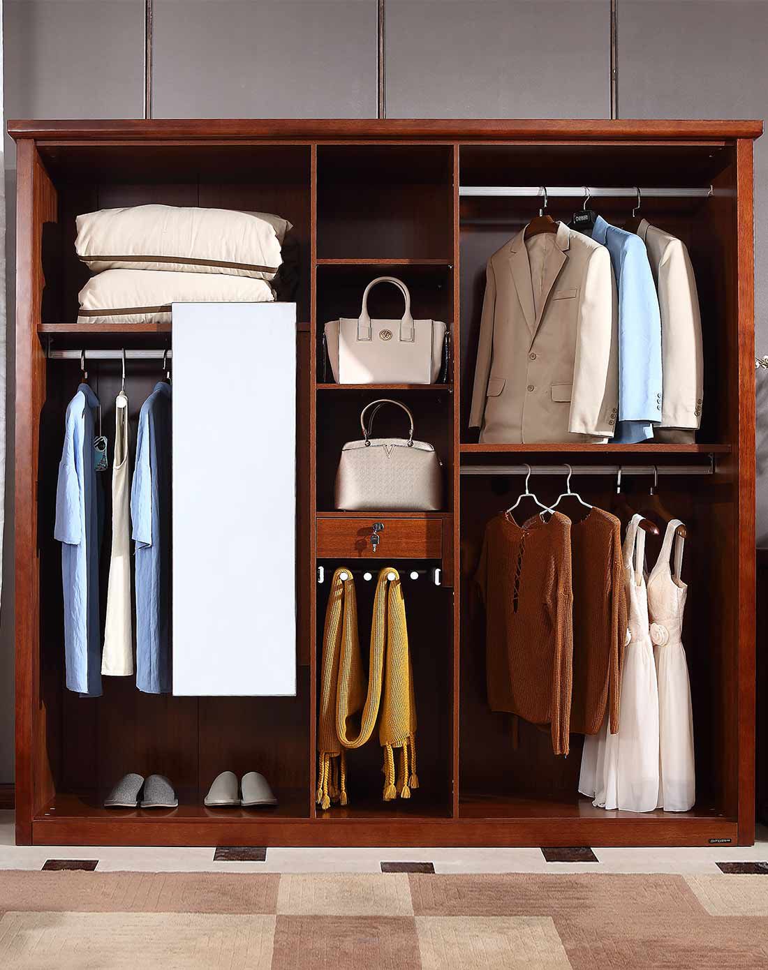 现代中式卡斯楠木 简约五门衣柜