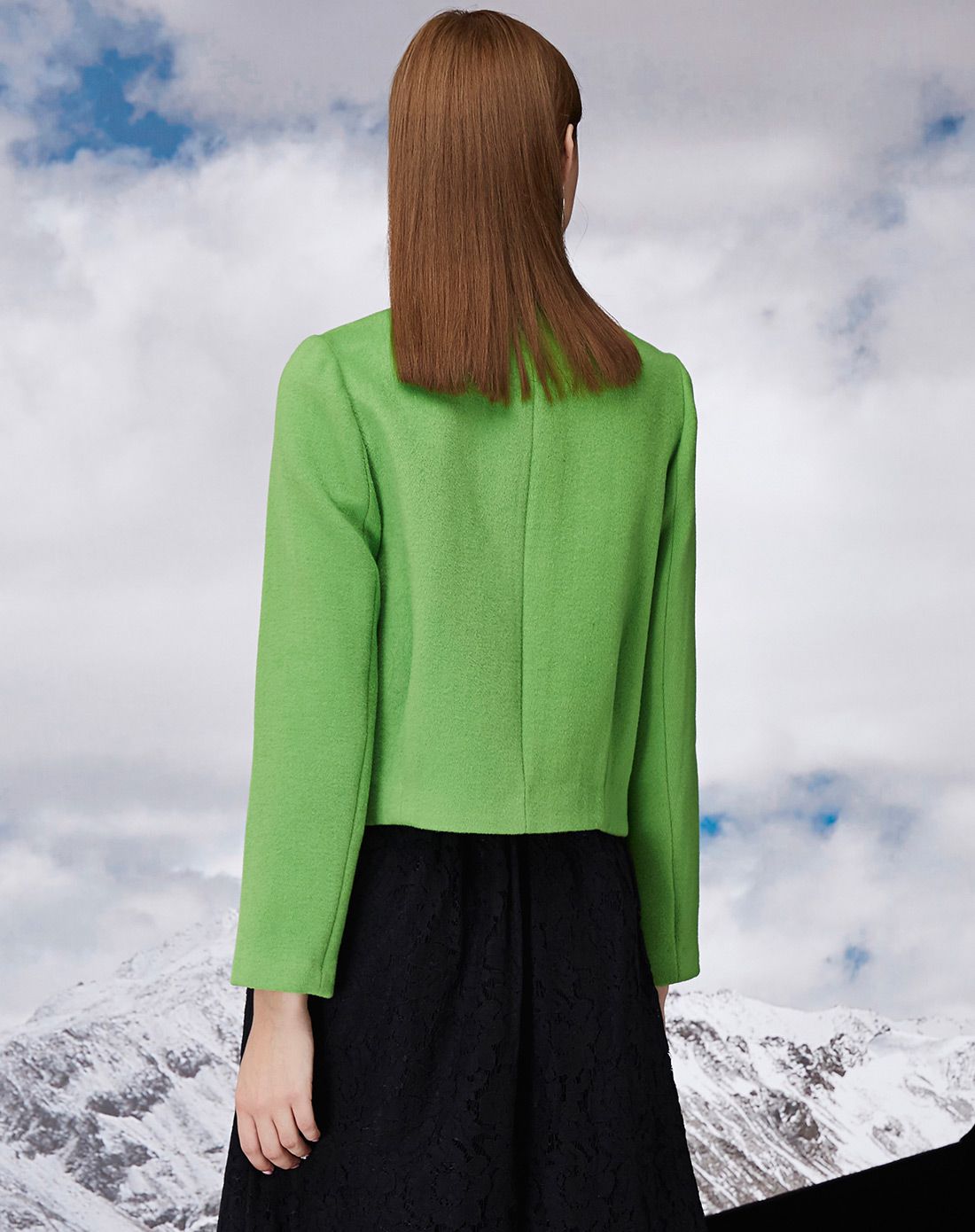 香草绿时尚优雅柔软毛呢大衣