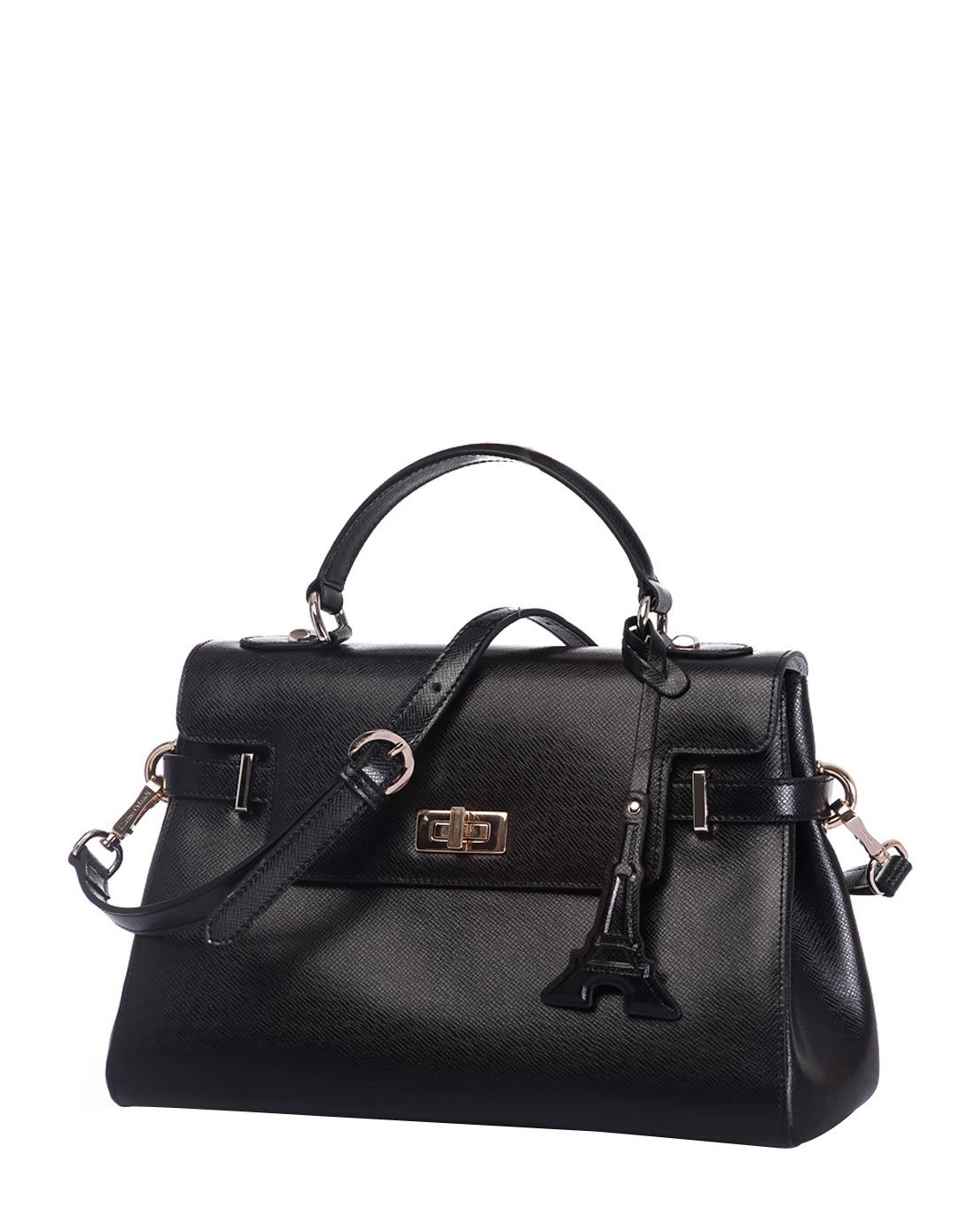 女款优雅黑牛皮大版埃菲尔单肩手提包