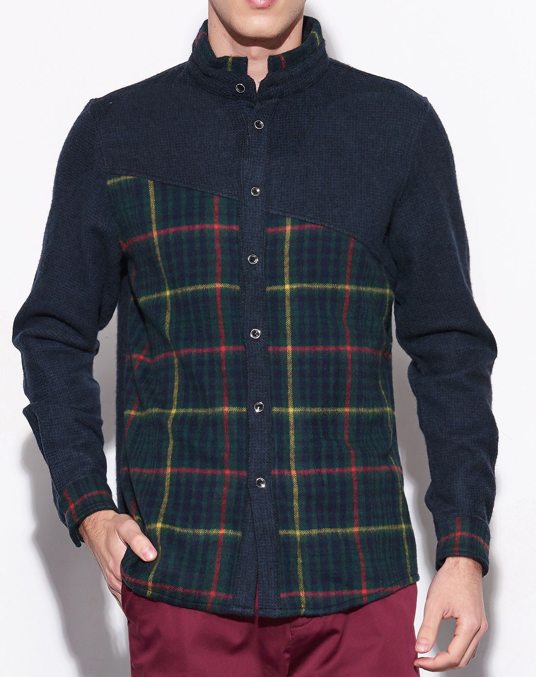 男士时尚格子羊毛面料衬衫